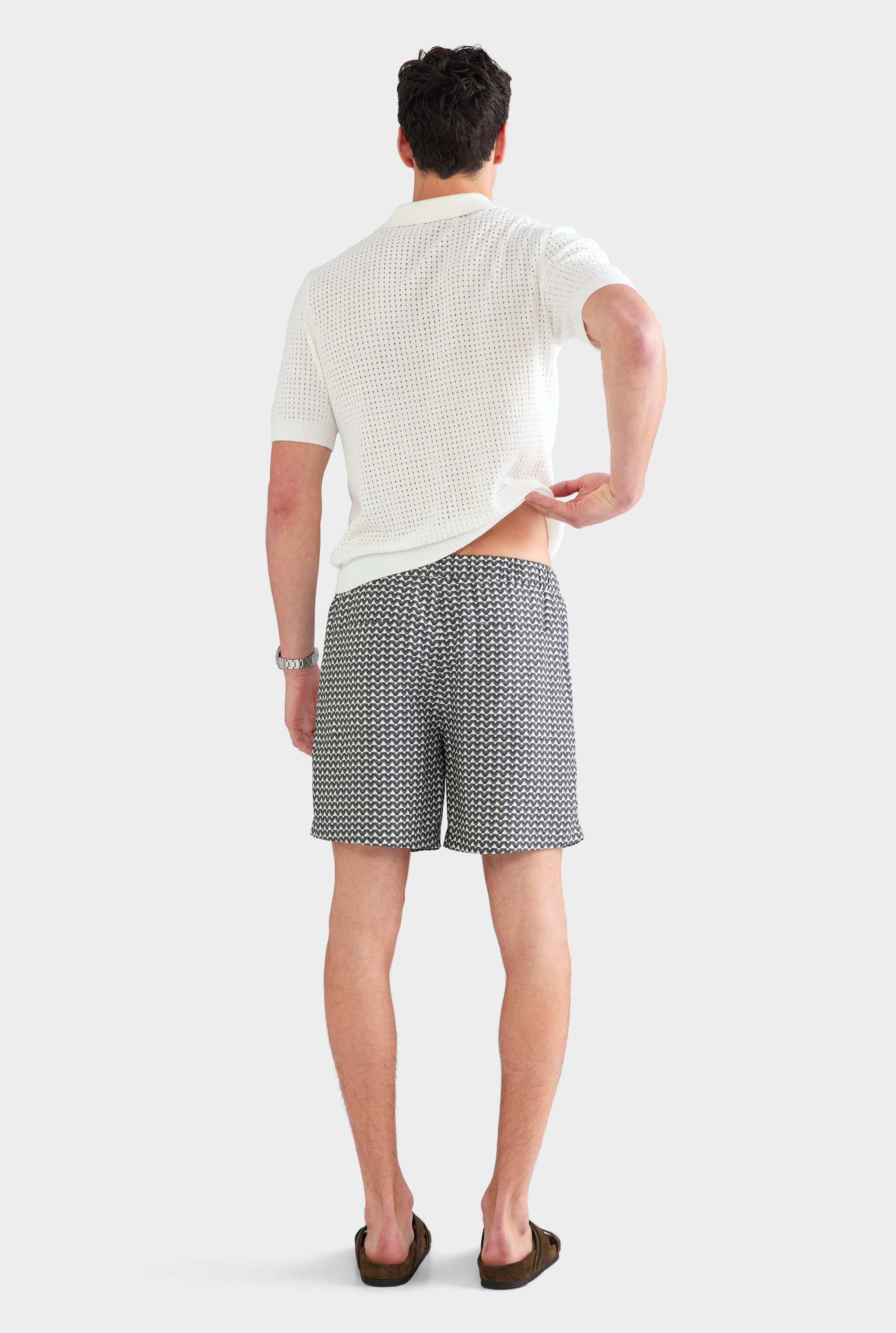 Relaxed Tencel Short - Cream/Navy/Brown V Monogram