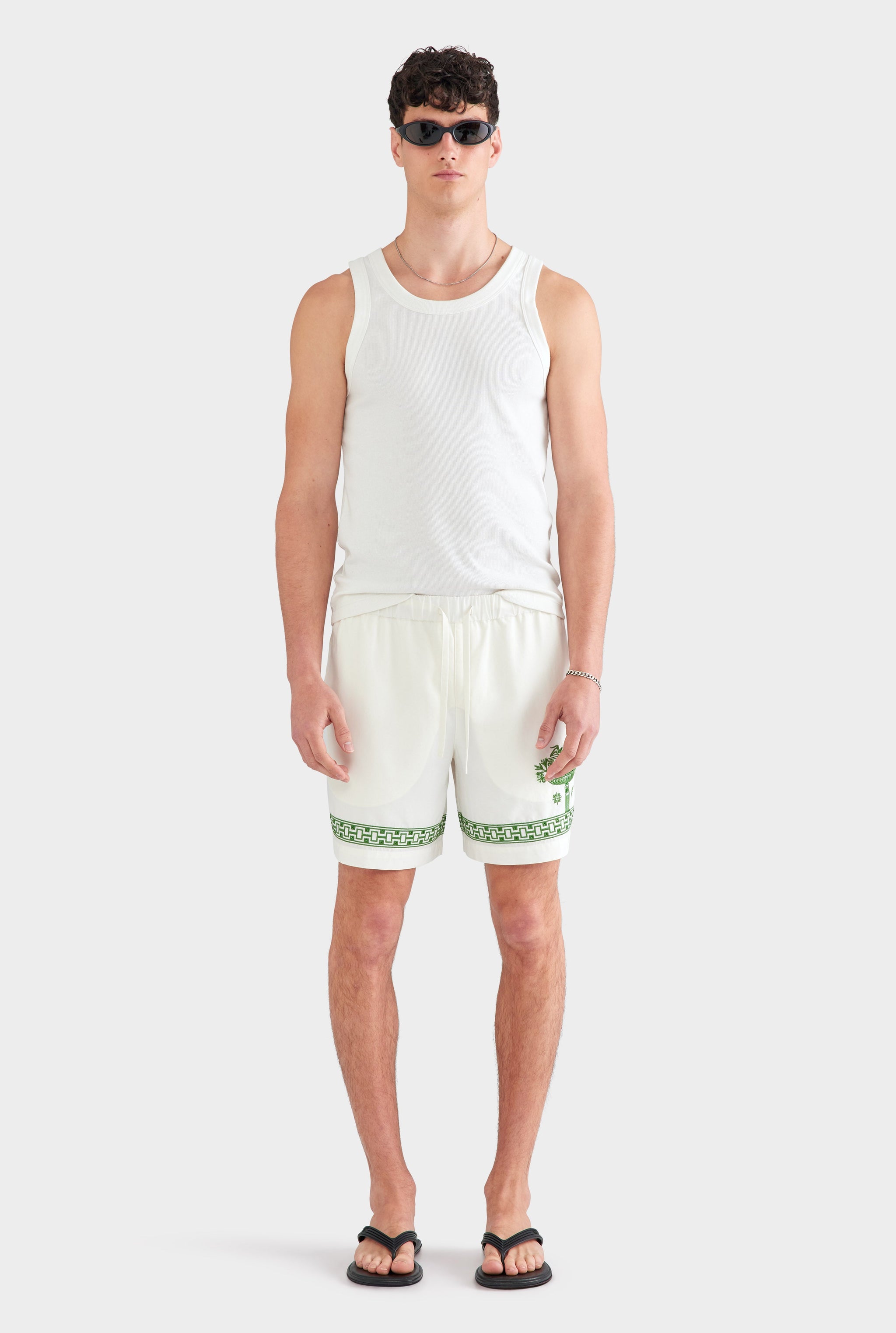 Relaxed Tencel Short - Off White/Ivy Green