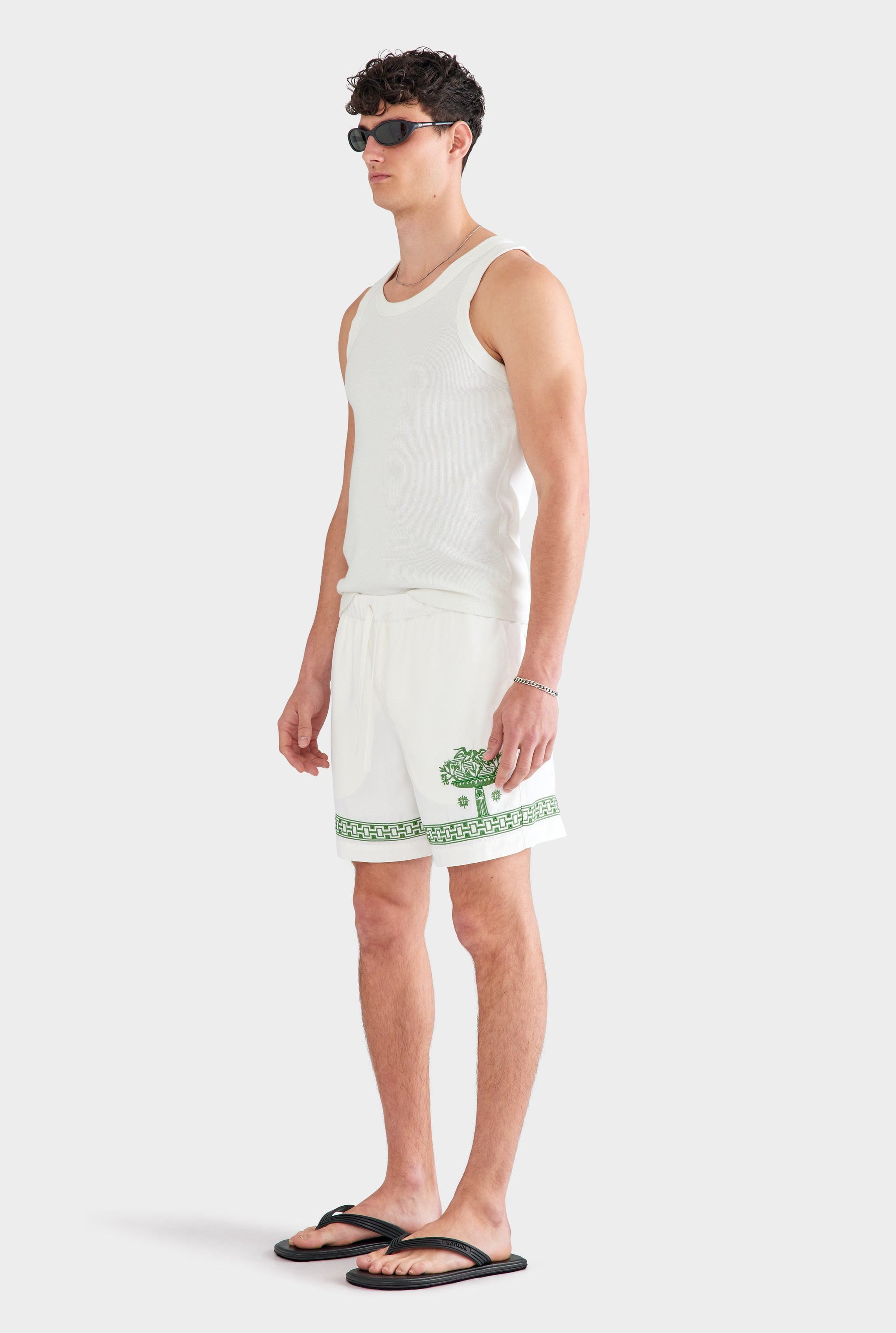 Relaxed Tencel Short - Off White/Ivy Green
