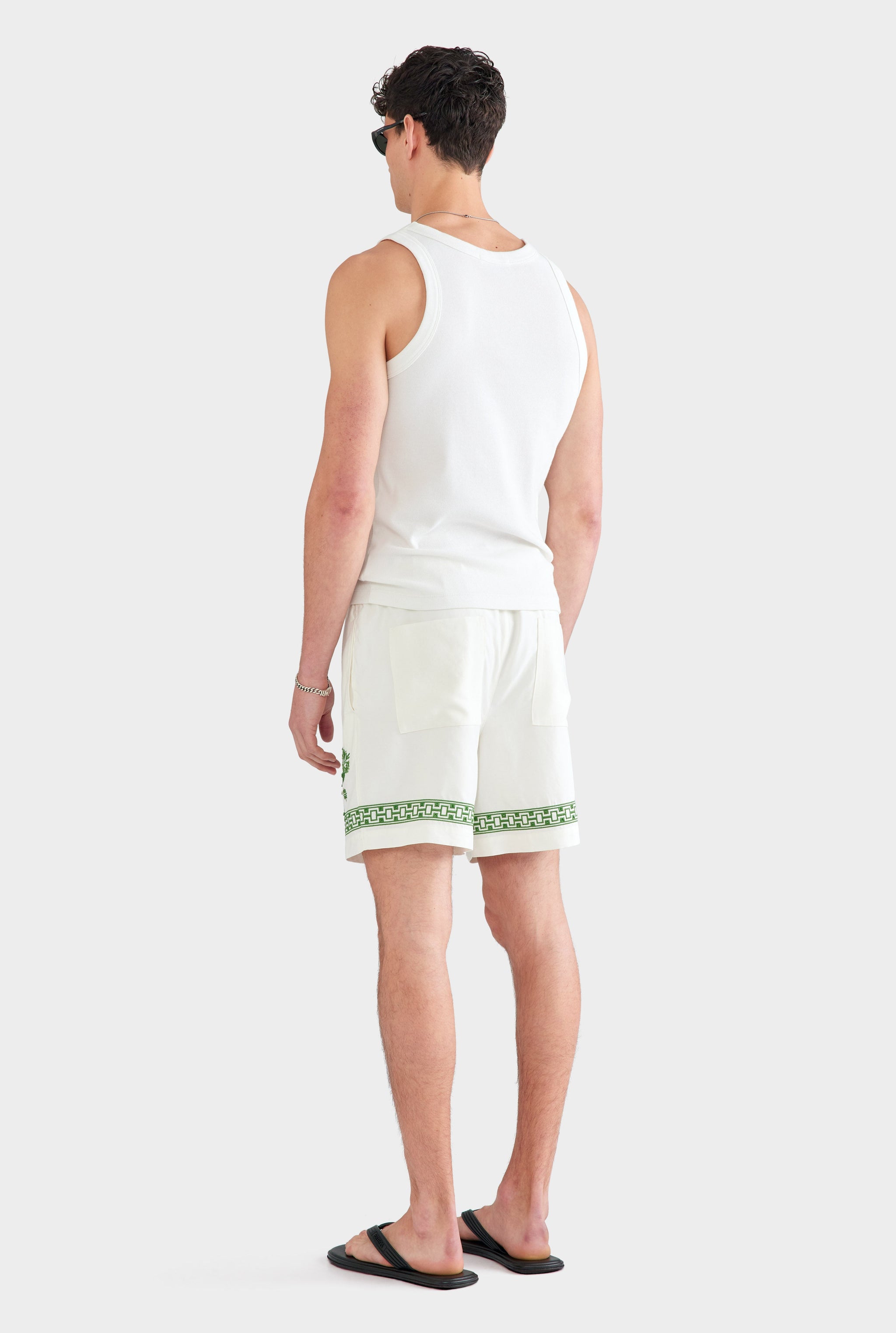 Relaxed Tencel Short - Off White/Ivy Green