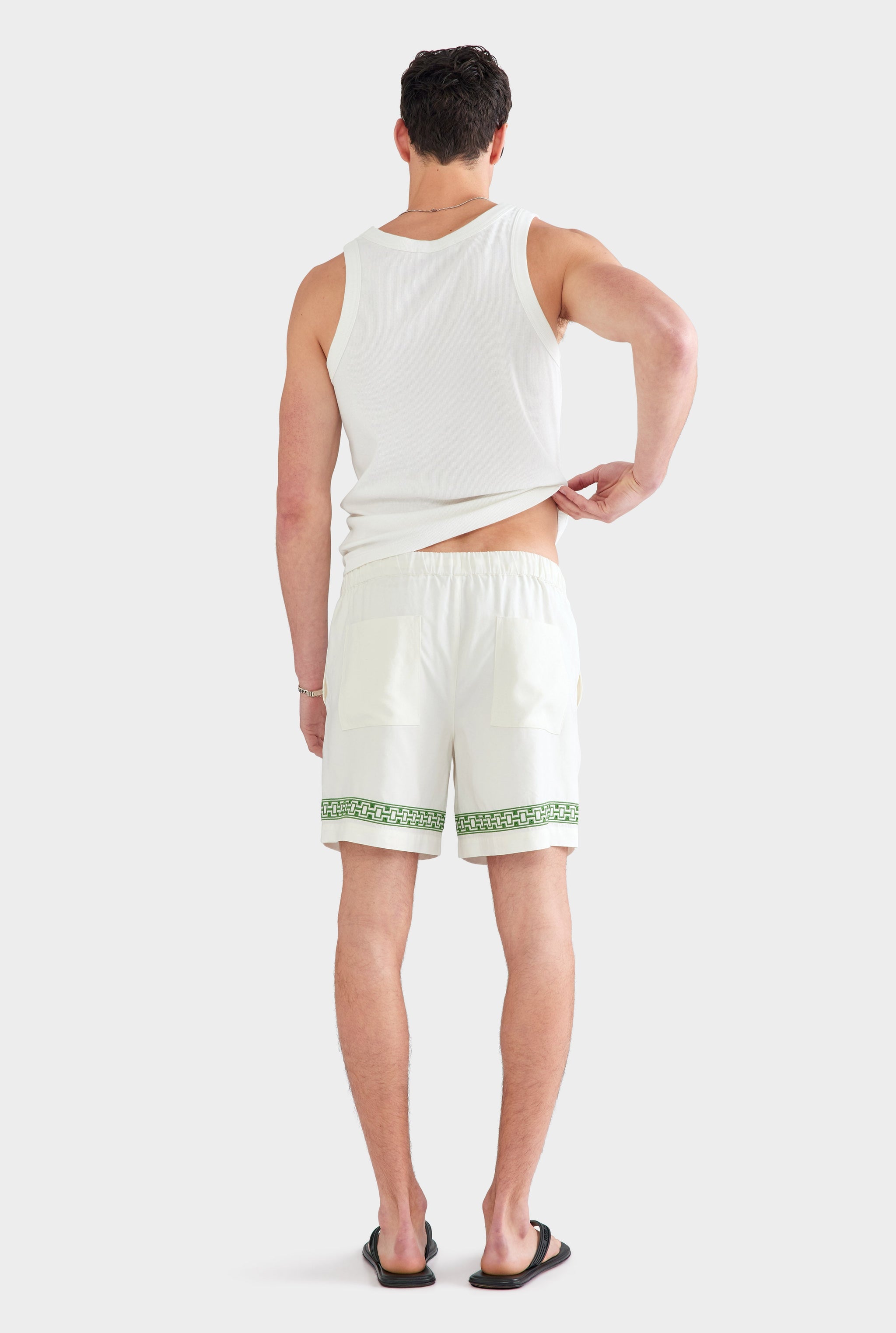 Relaxed Tencel Short - Off White/Ivy Green