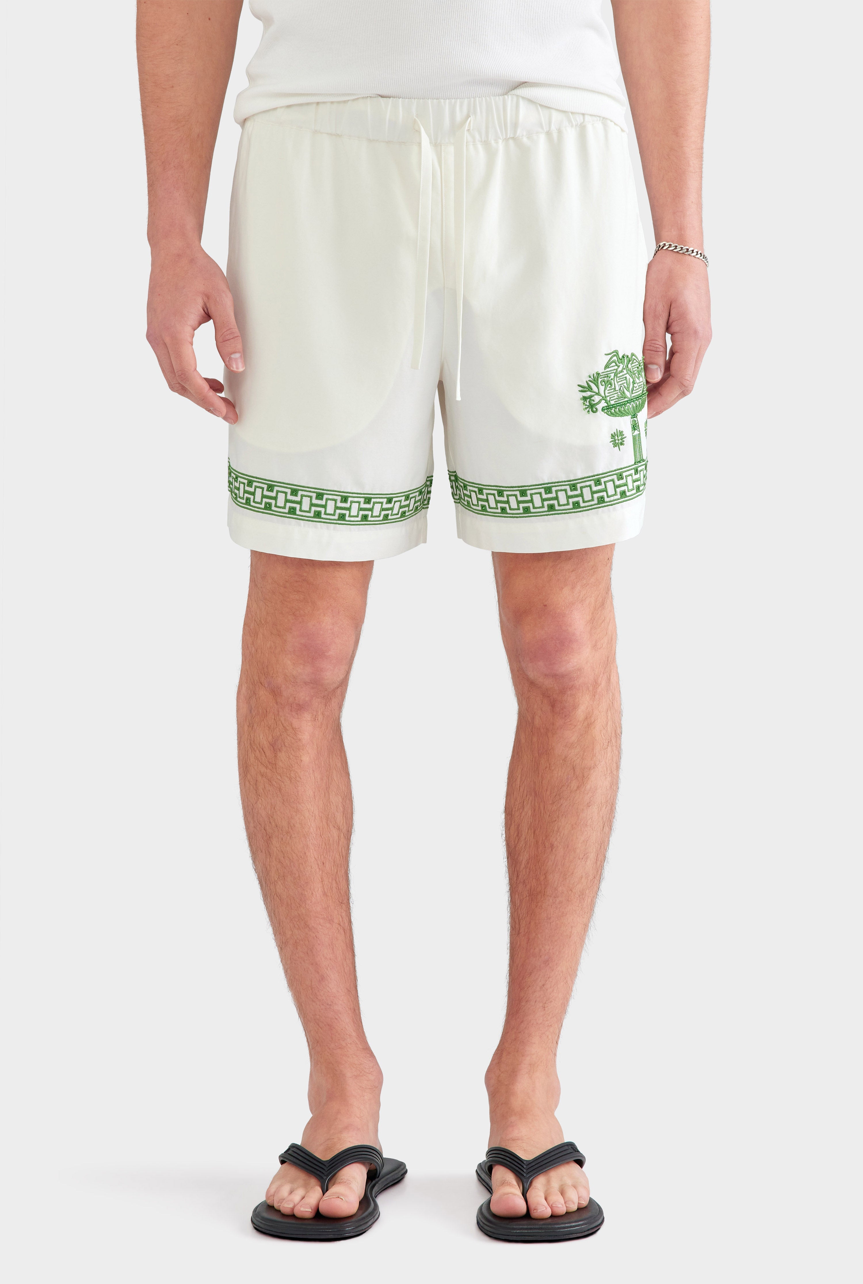 Relaxed Tencel Short - Off White/Ivy Green