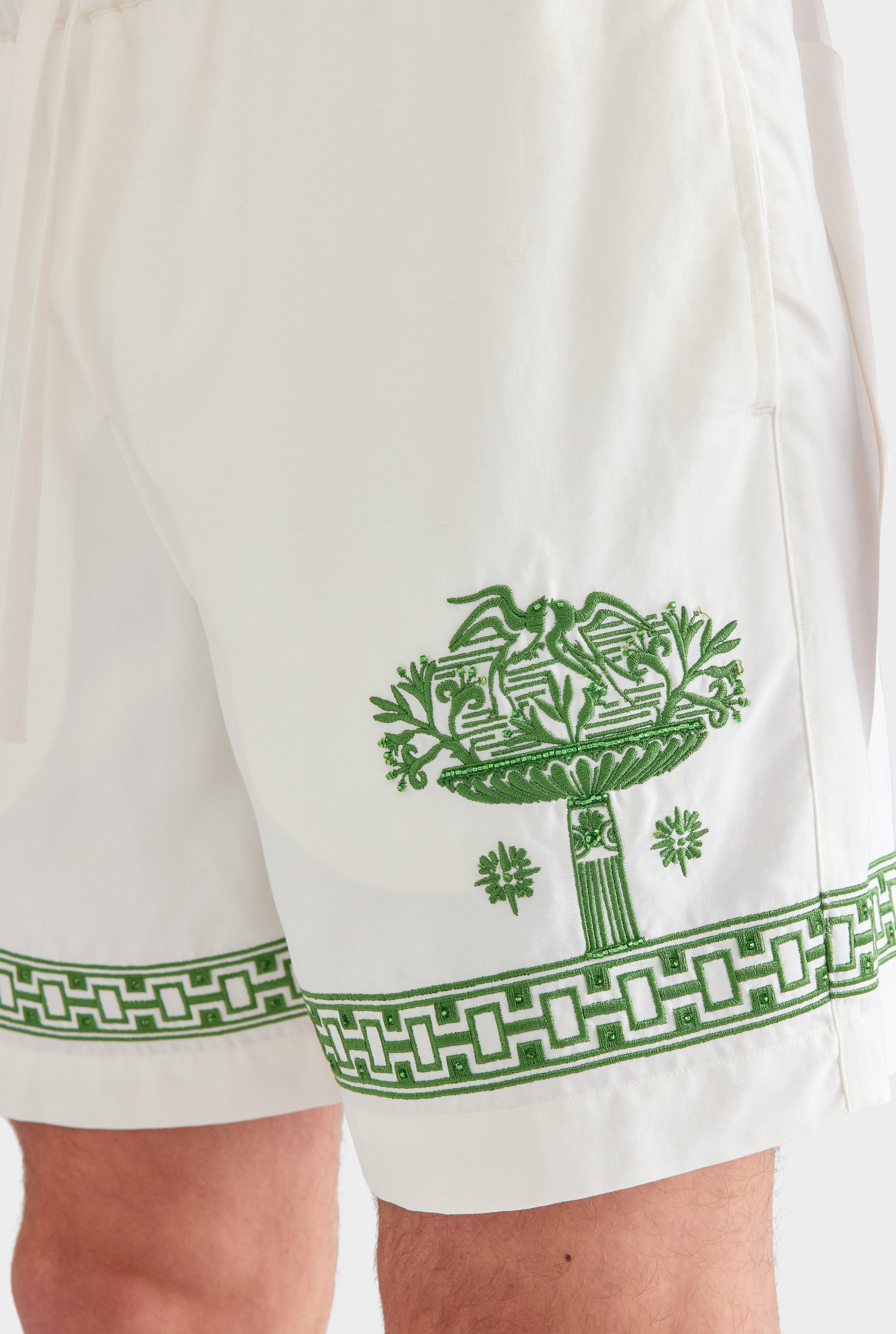 Relaxed Tencel Short - Off White/Ivy Green