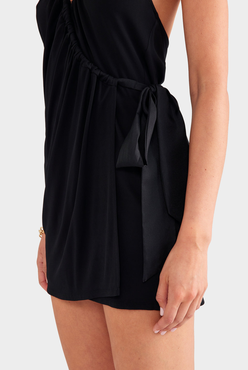 Scarf Wrap Mini Dress - Black