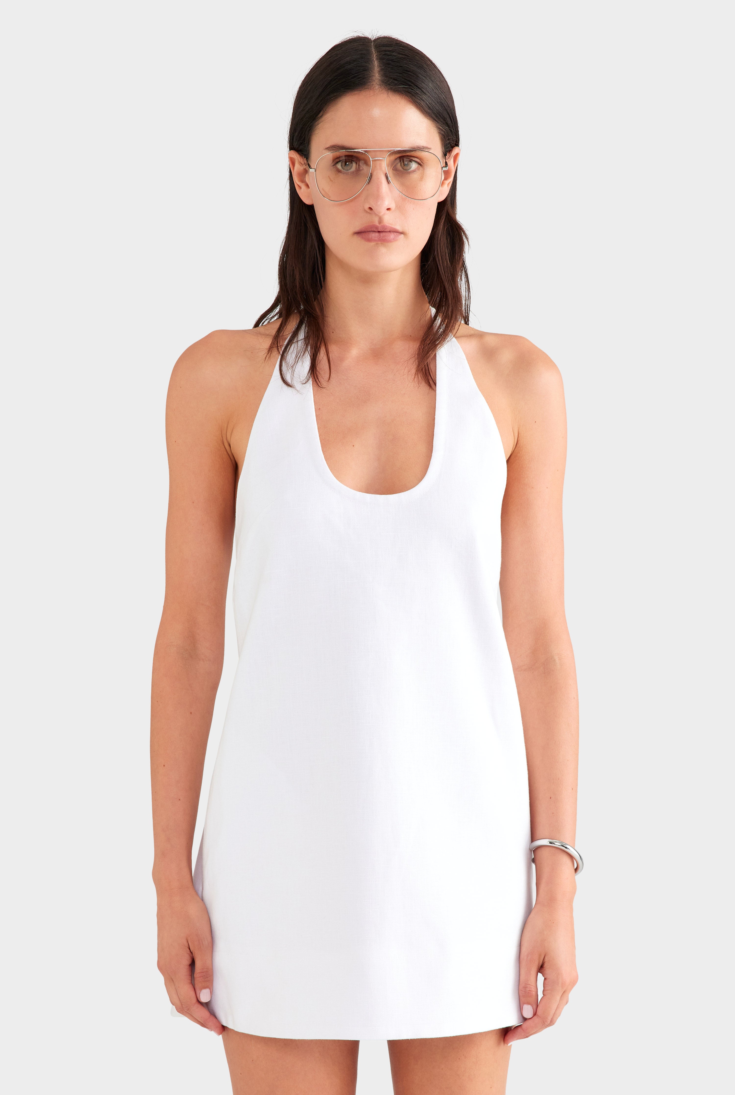 Linen Halter Mini Dress - White