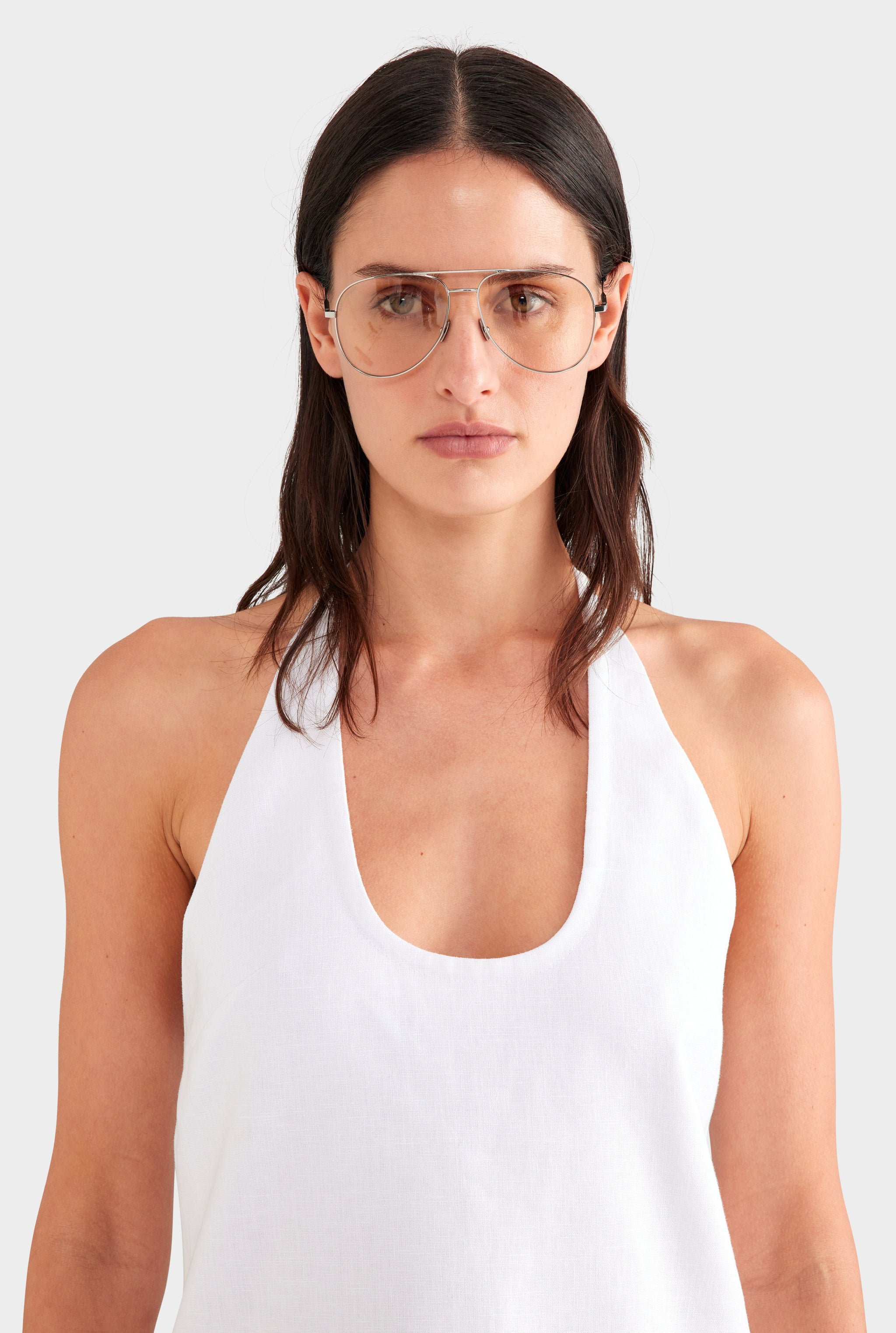 Linen Halter Mini Dress - White
