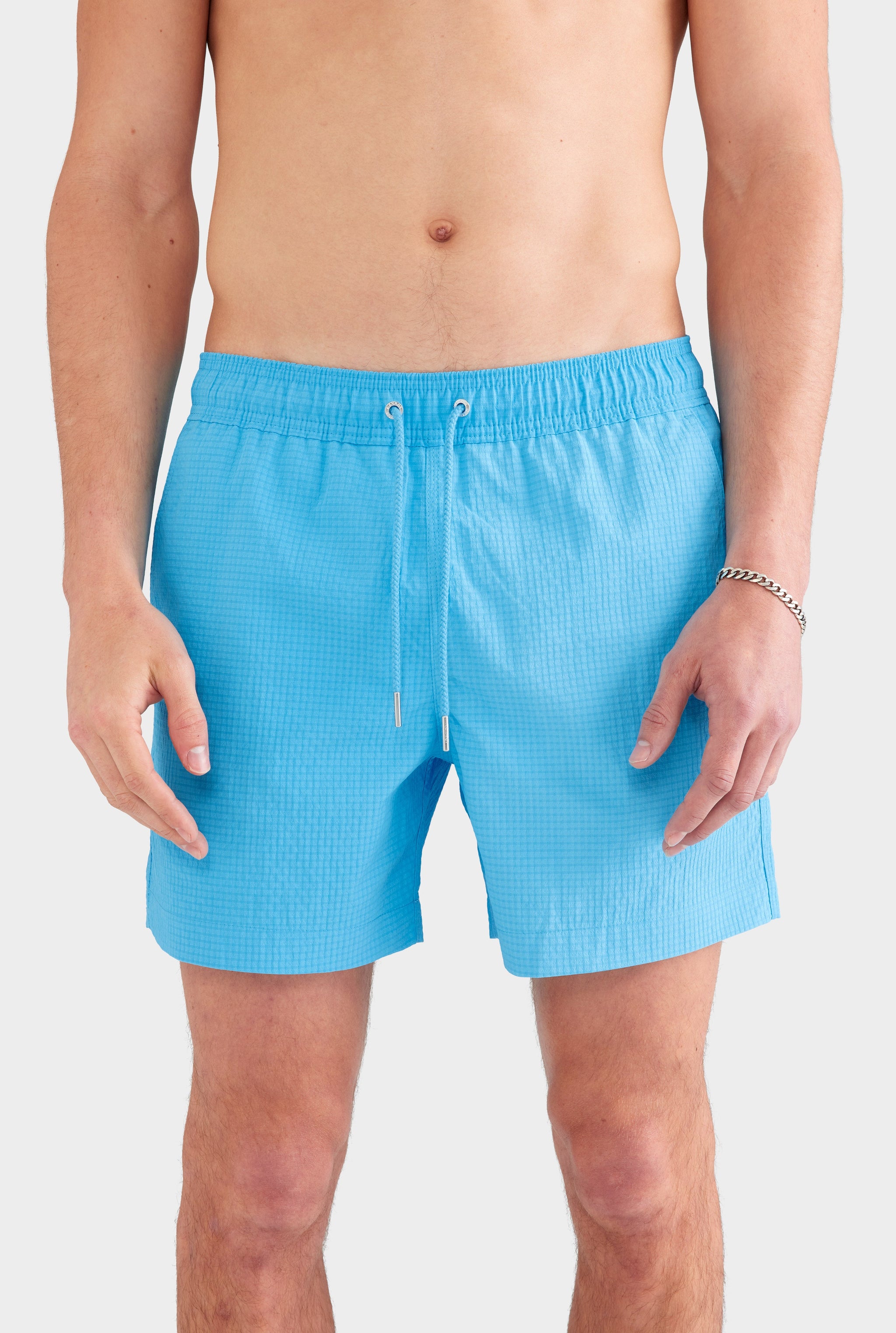 Seersucker Solid Swim Short - Aquarius Blue