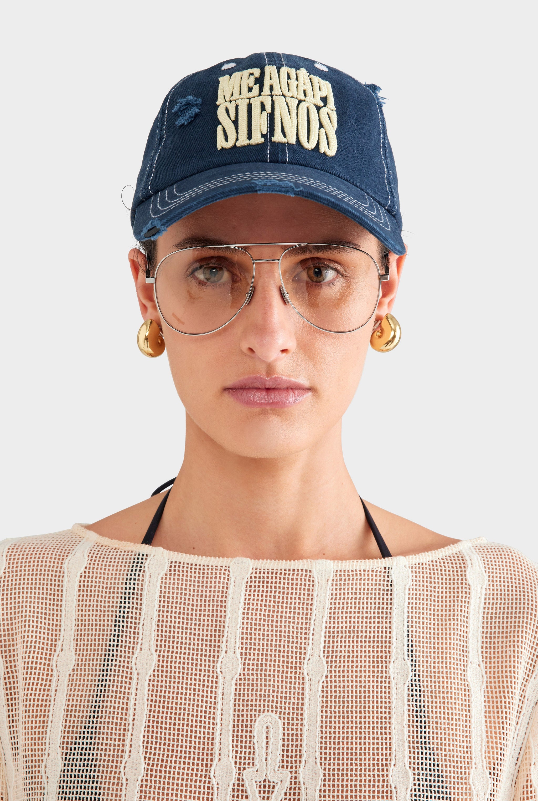 Sifnos Distressed Twill Cap - Washed Navy