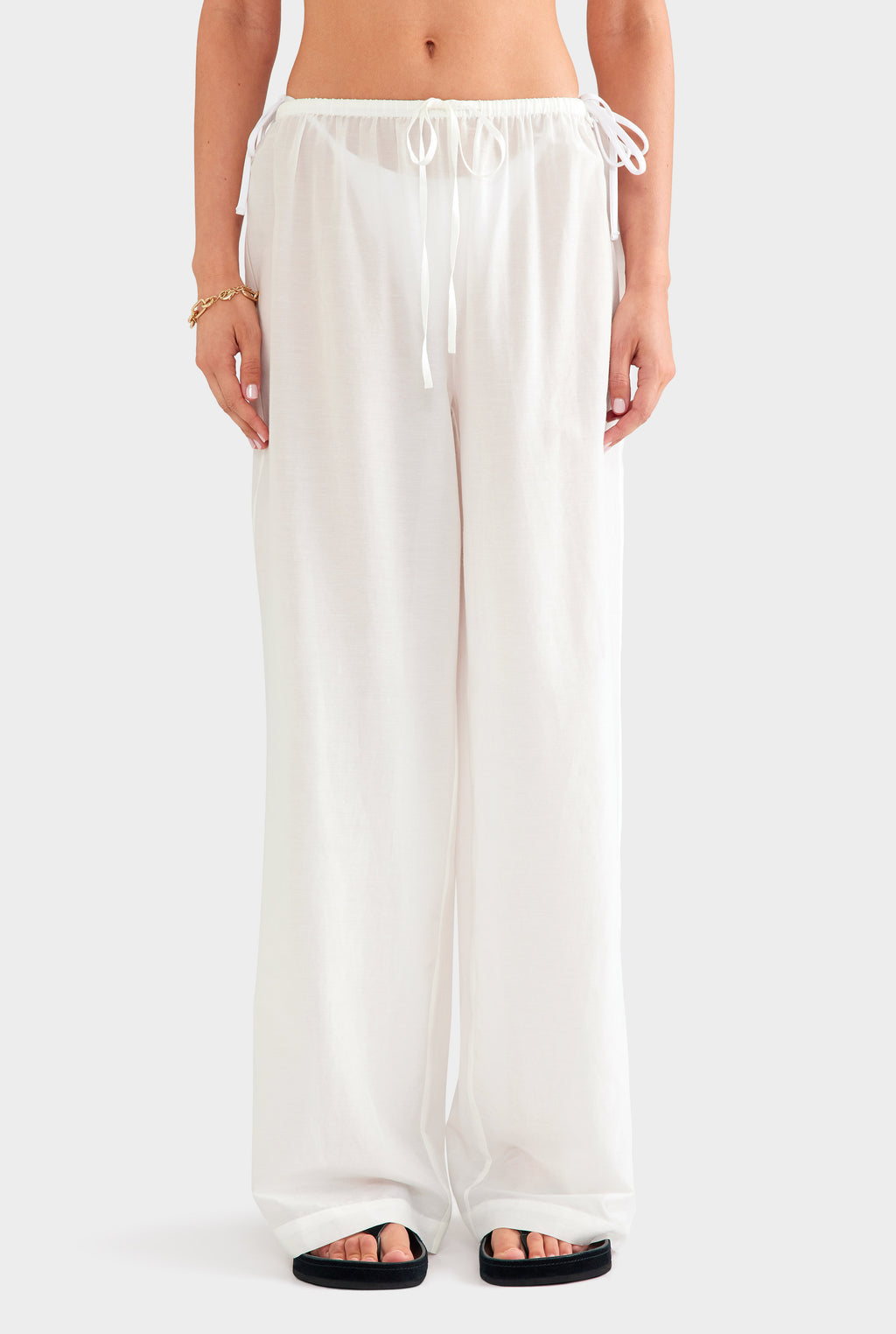 Silk Cotton Drawstring Pant - White