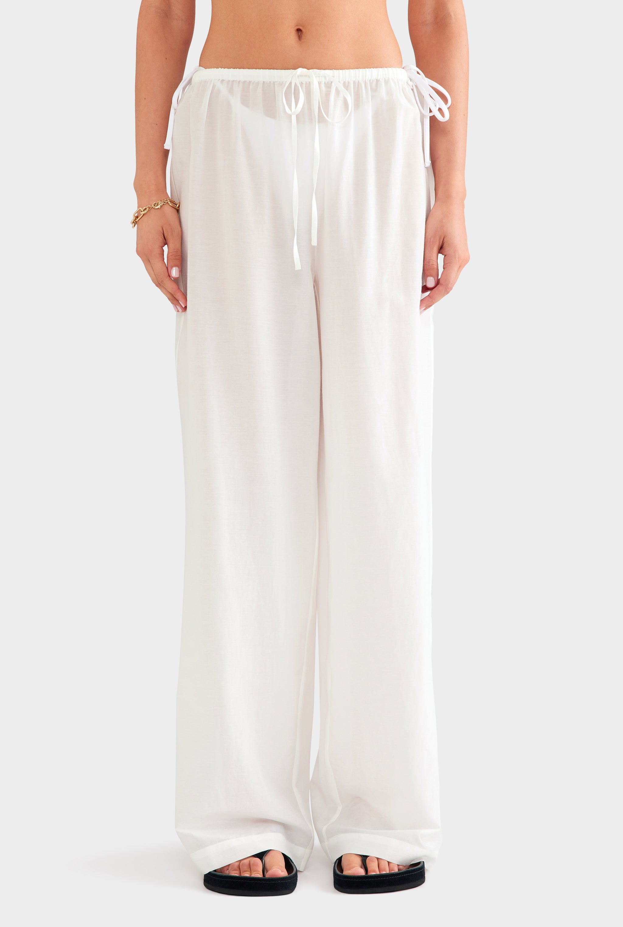 Silk Cotton Drawstring Pant - White