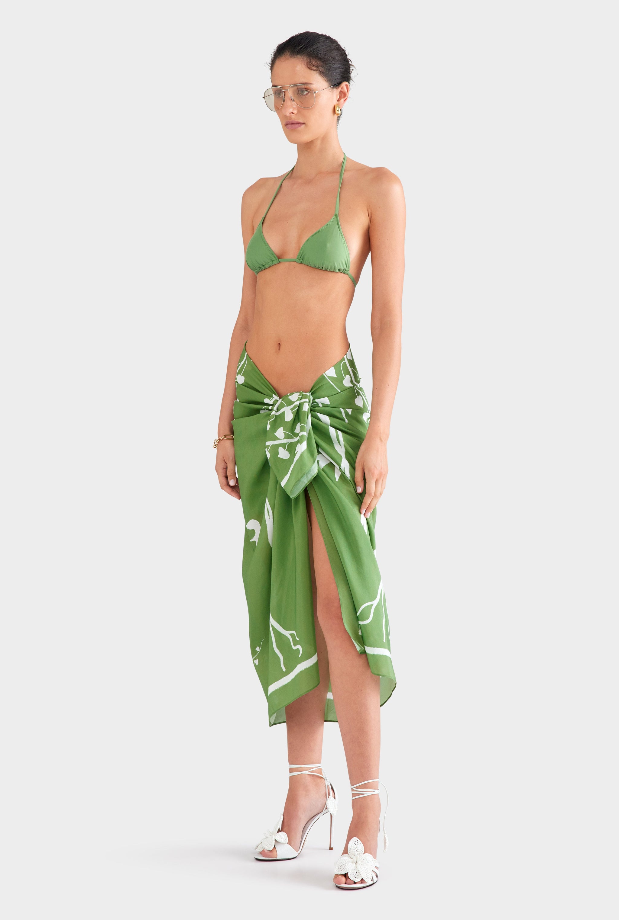 Silk Cotton Pareo - Ivy Green Stamp Print