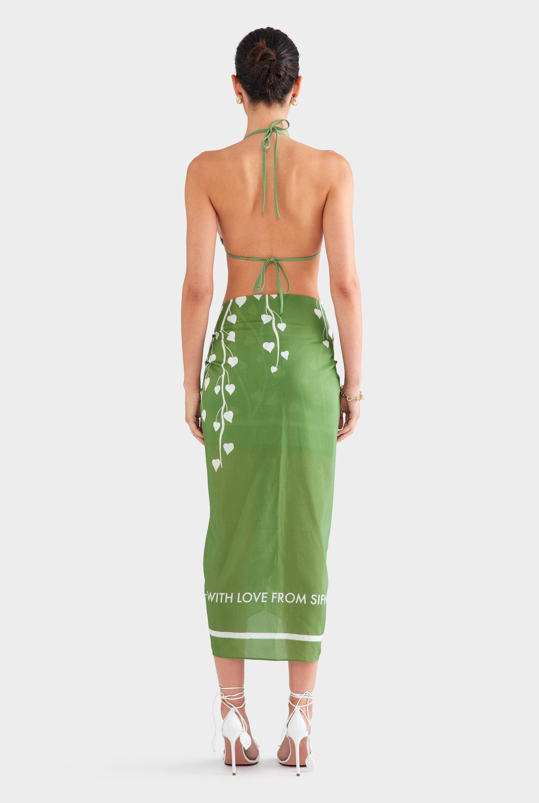 Silk Cotton Pareo - Ivy Green Stamp Print