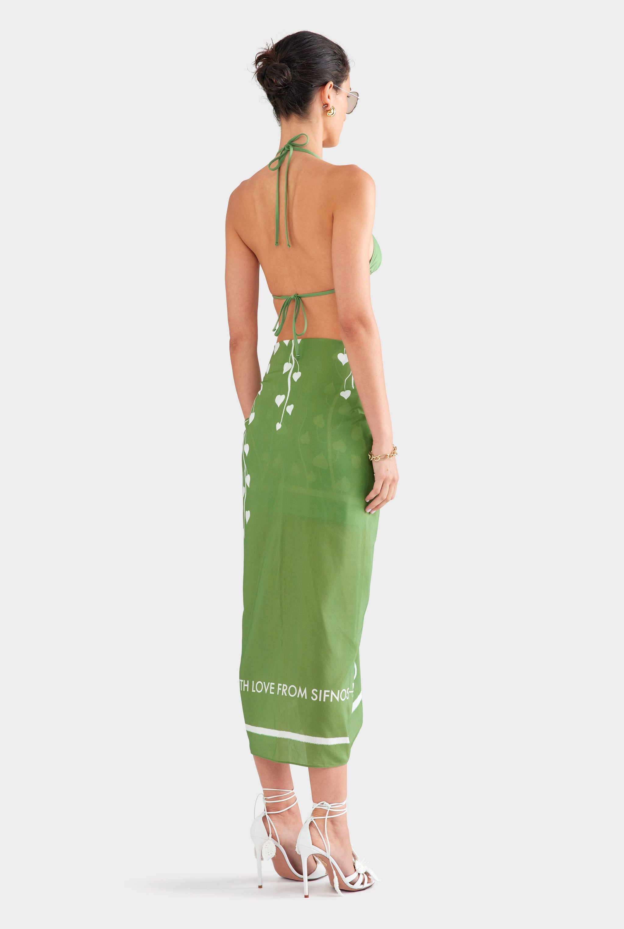 Silk Cotton Pareo - Ivy Green Stamp Print