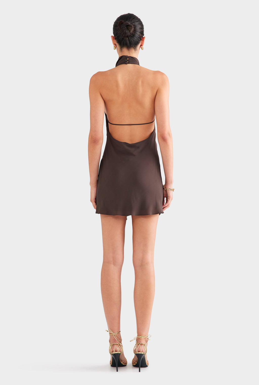 Draped Halter Mini Dress - Dark Chocolate