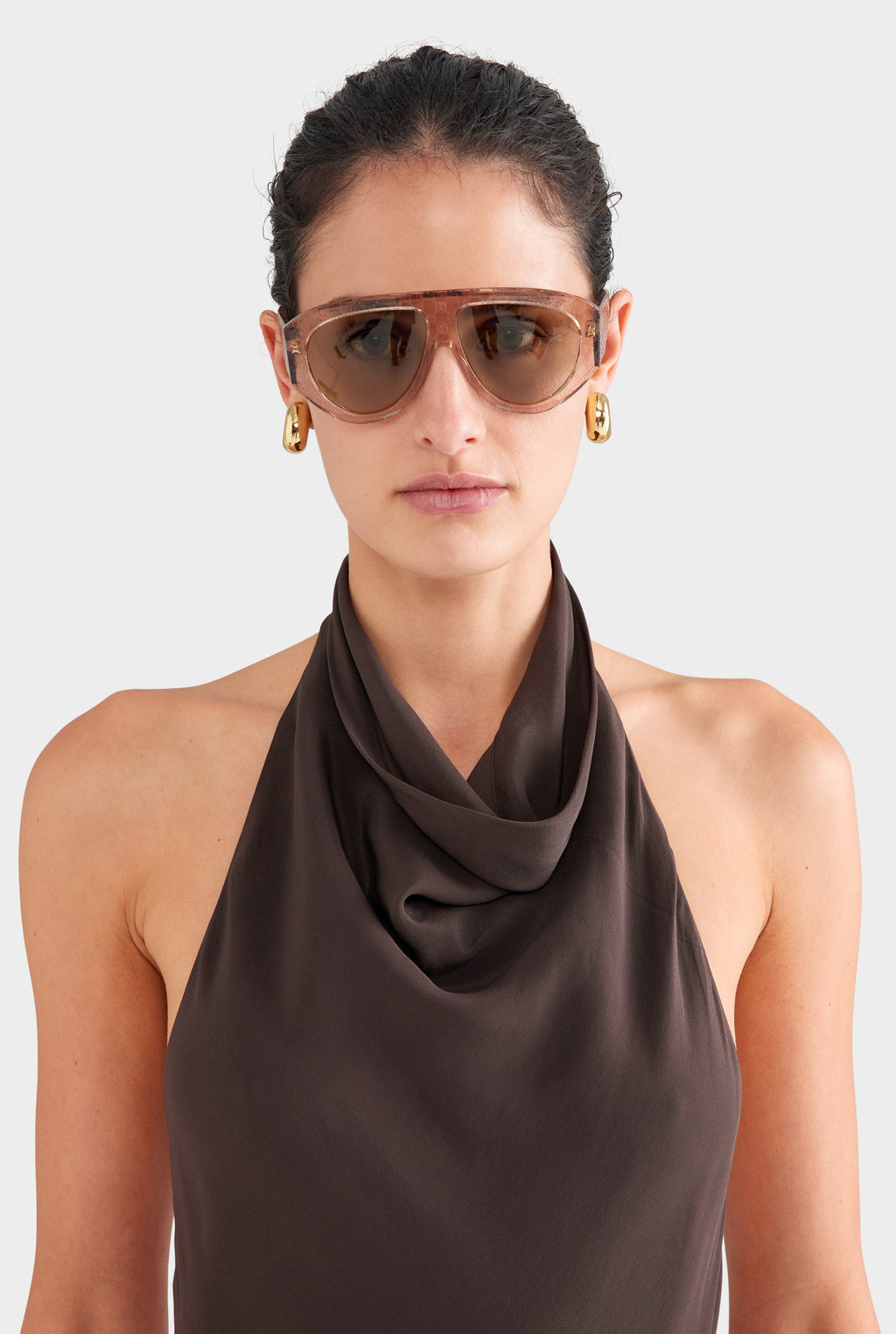 Draped Halter Mini Dress - Dark Chocolate
