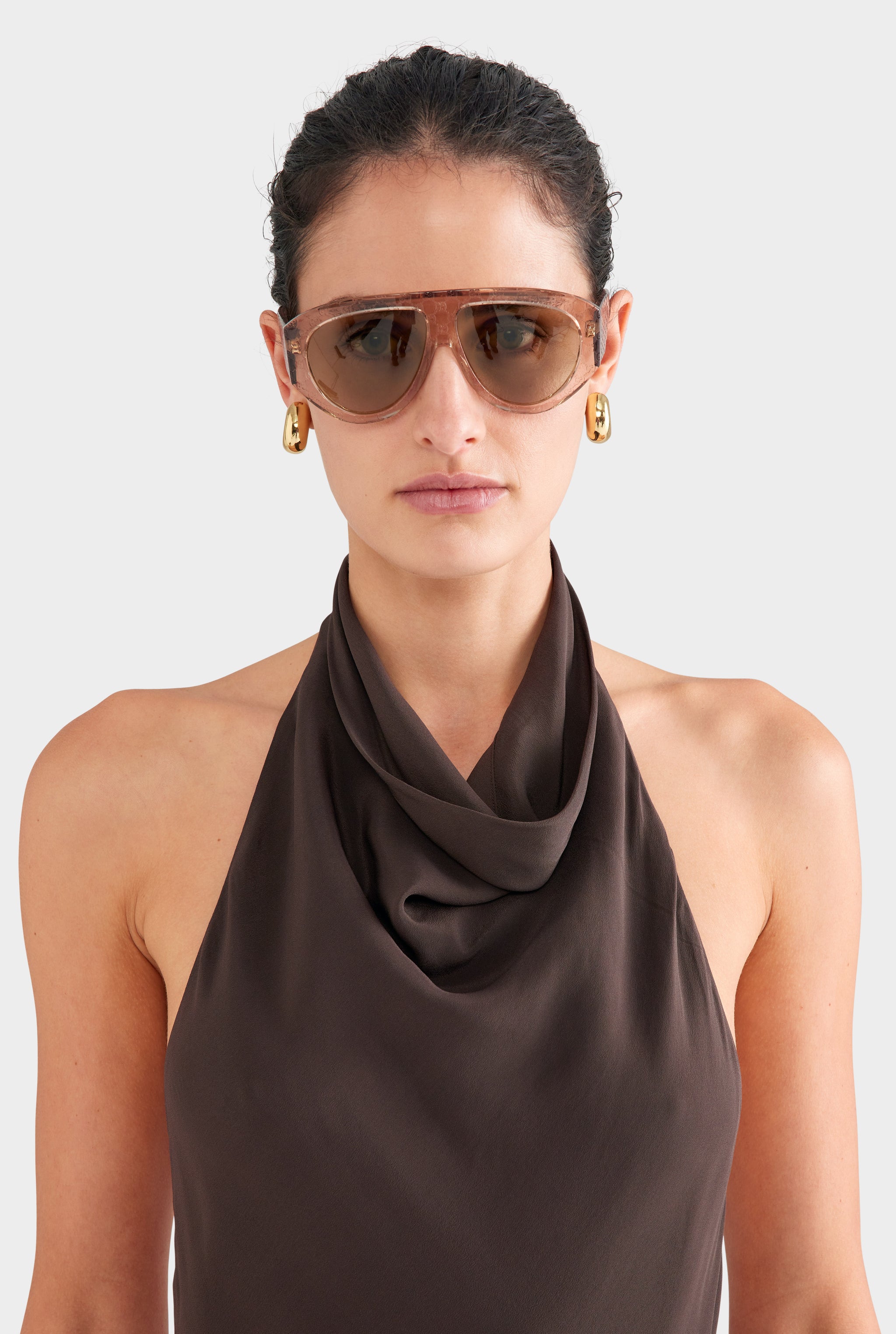 Draped Halter Mini Dress - Dark Chocolate