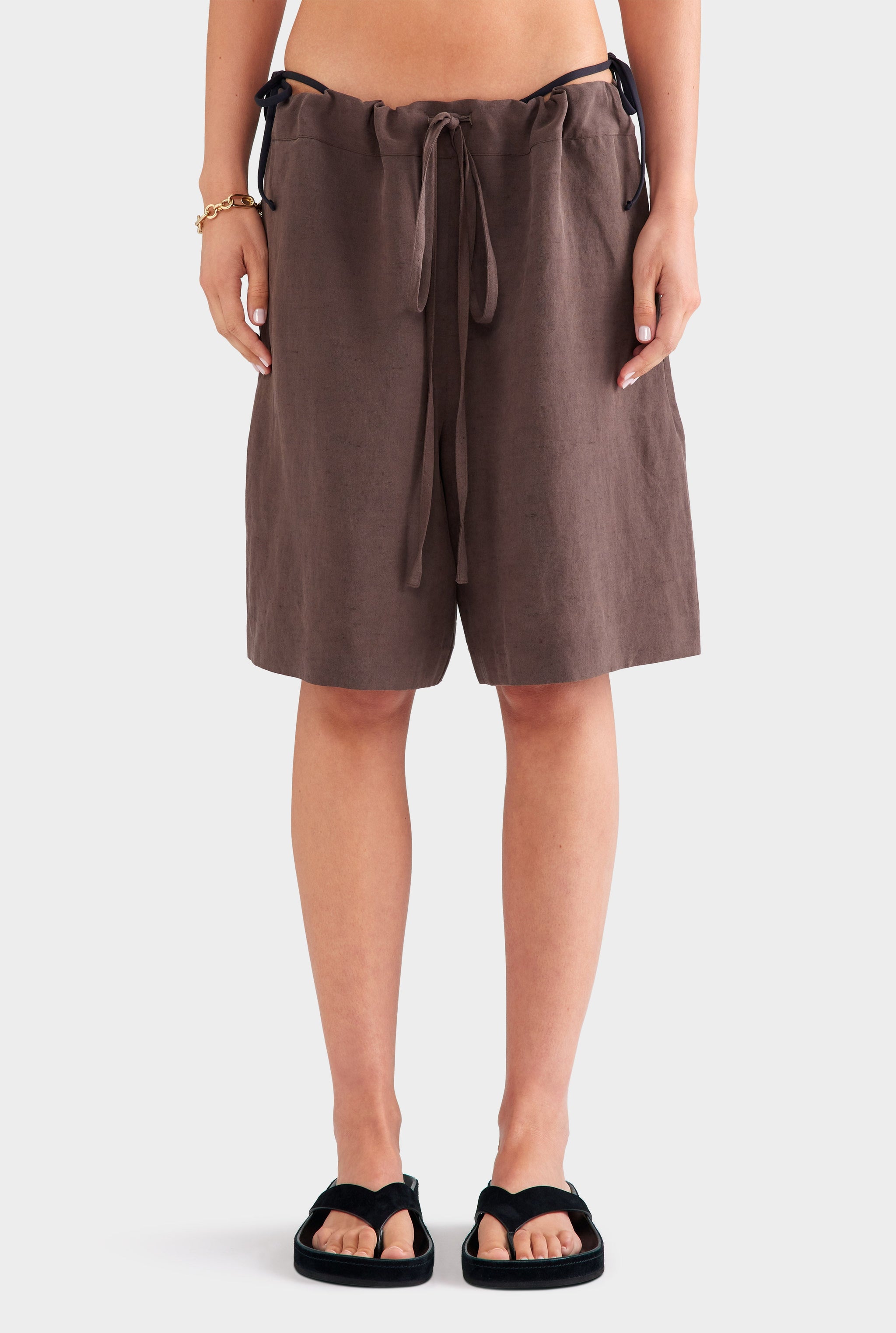Silk Linen Drawstring Short - Chocolate