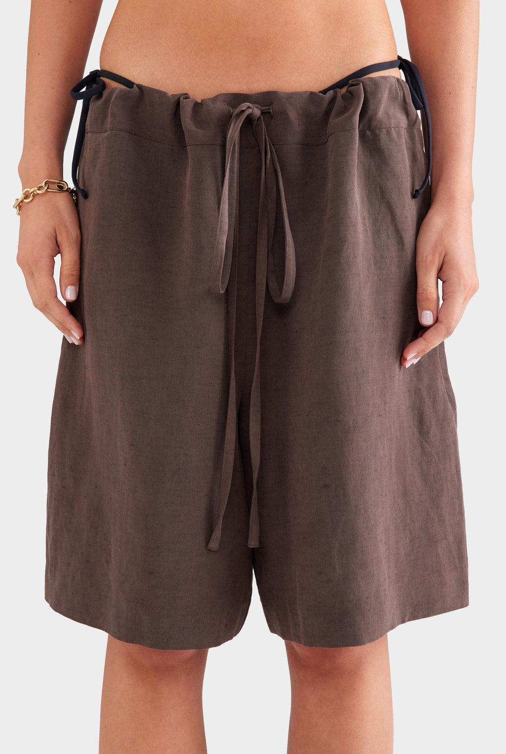 Silk Linen Drawstring Short - Chocolate