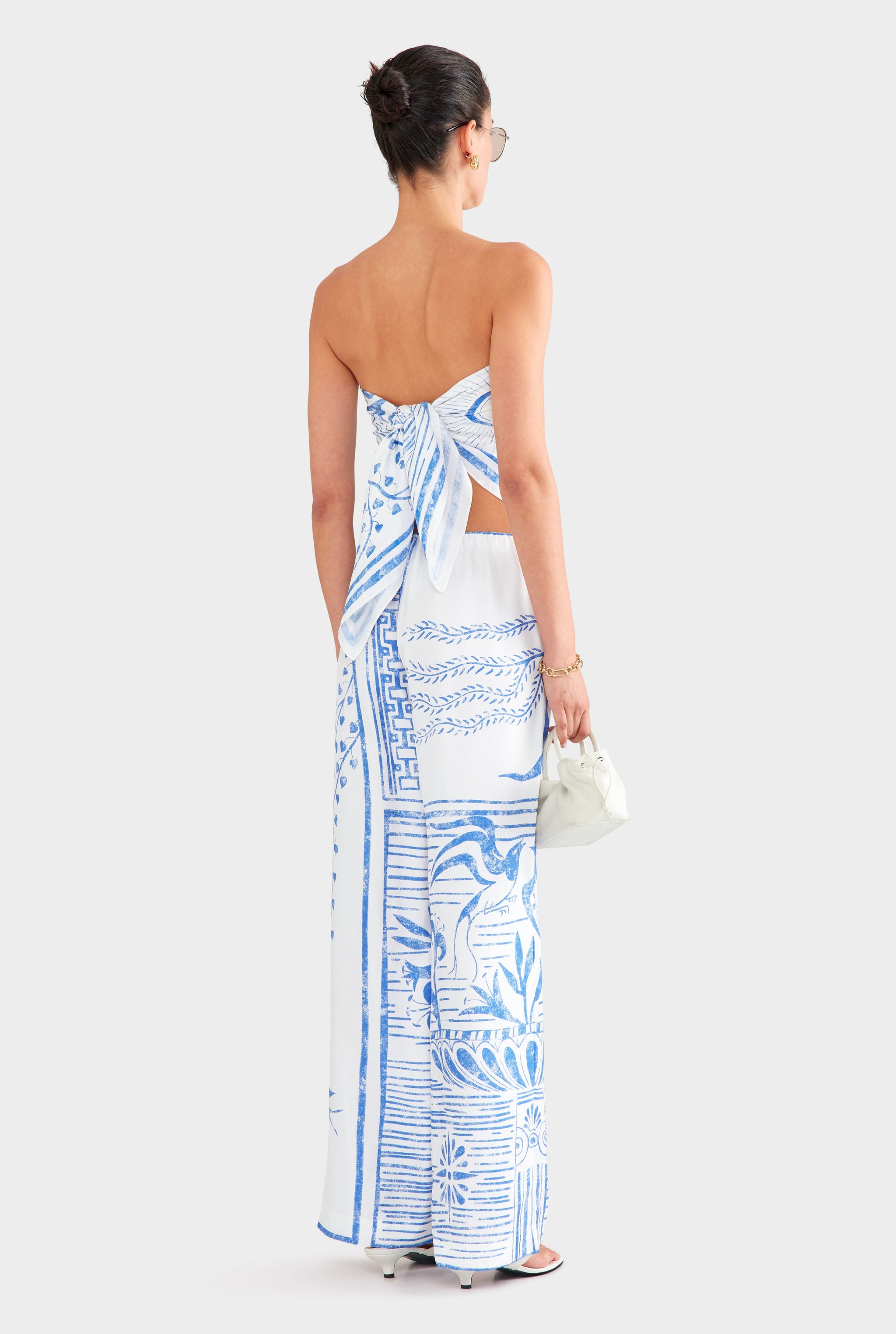 Silk Scarf - White/Blue Greek Stamp