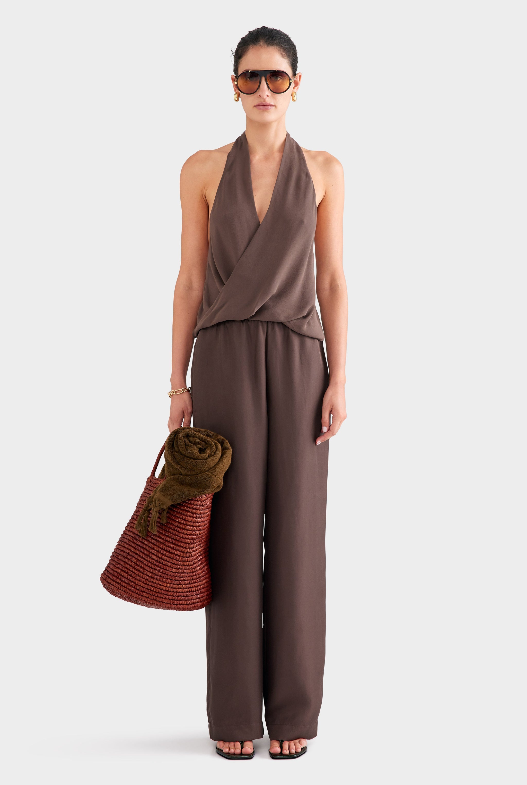 Silk Twist Plunge Top - Chocolate