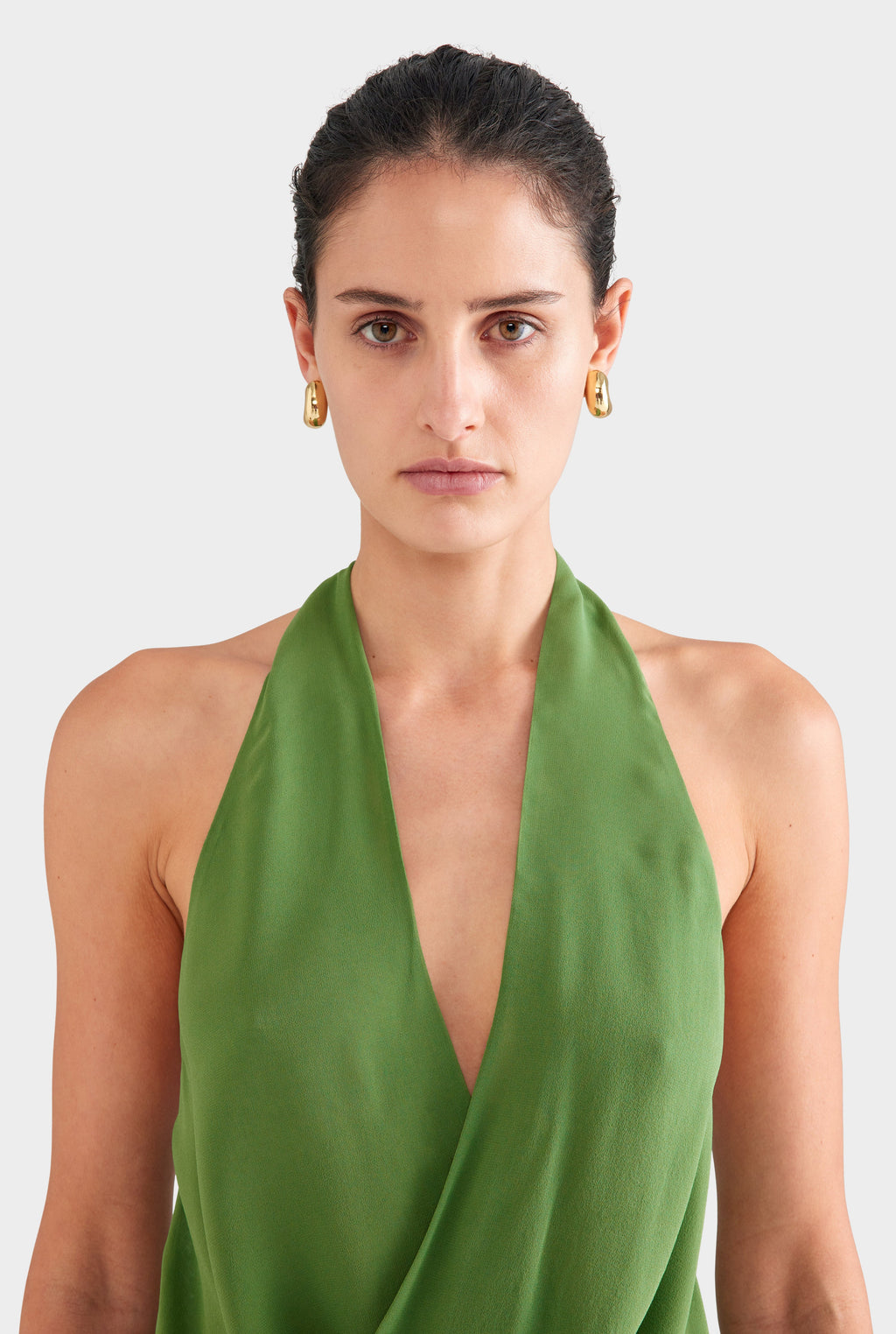 Silk Twist Plunge Top - Ivy Green