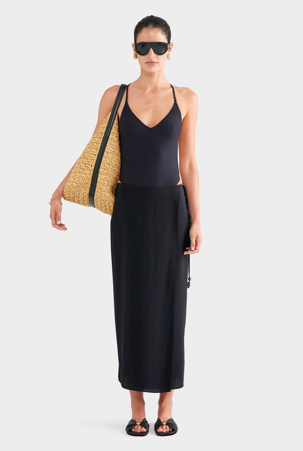 Silk Wrap Skirt - Black