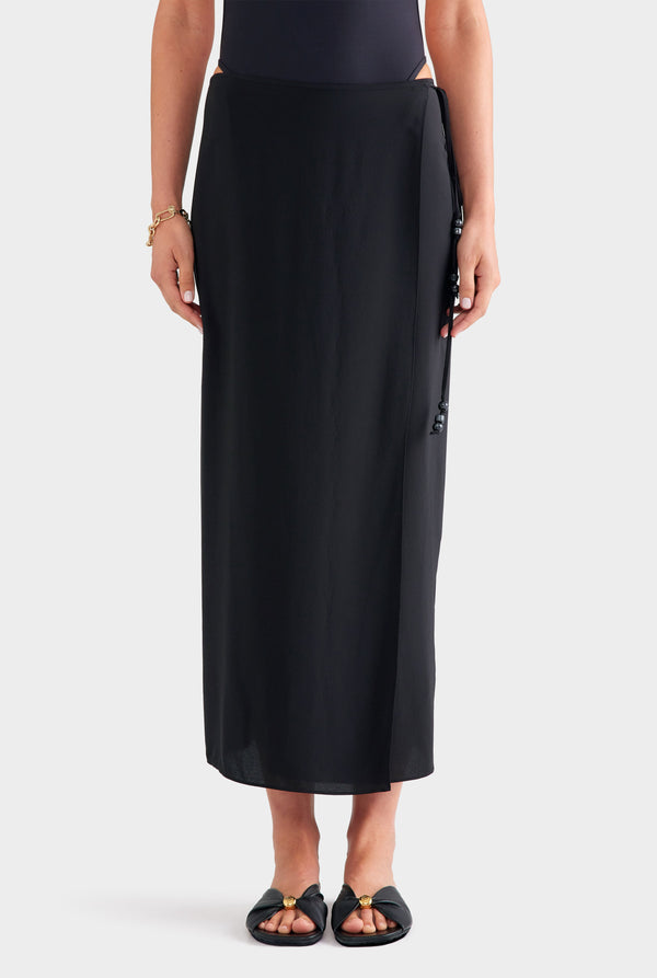 Silk Wrap Skirt - Black