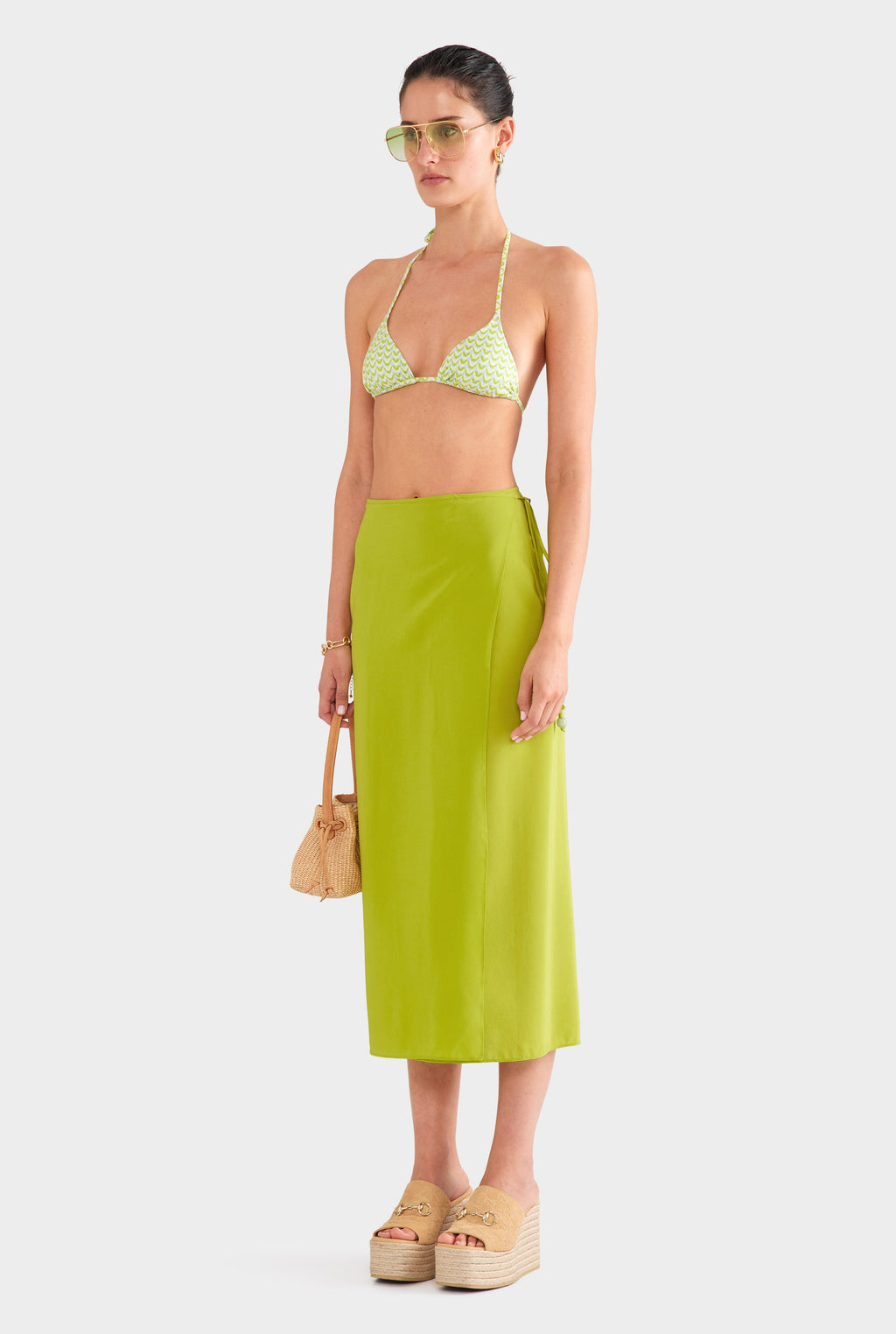 Silk Wrap Skirt - Chartreuse