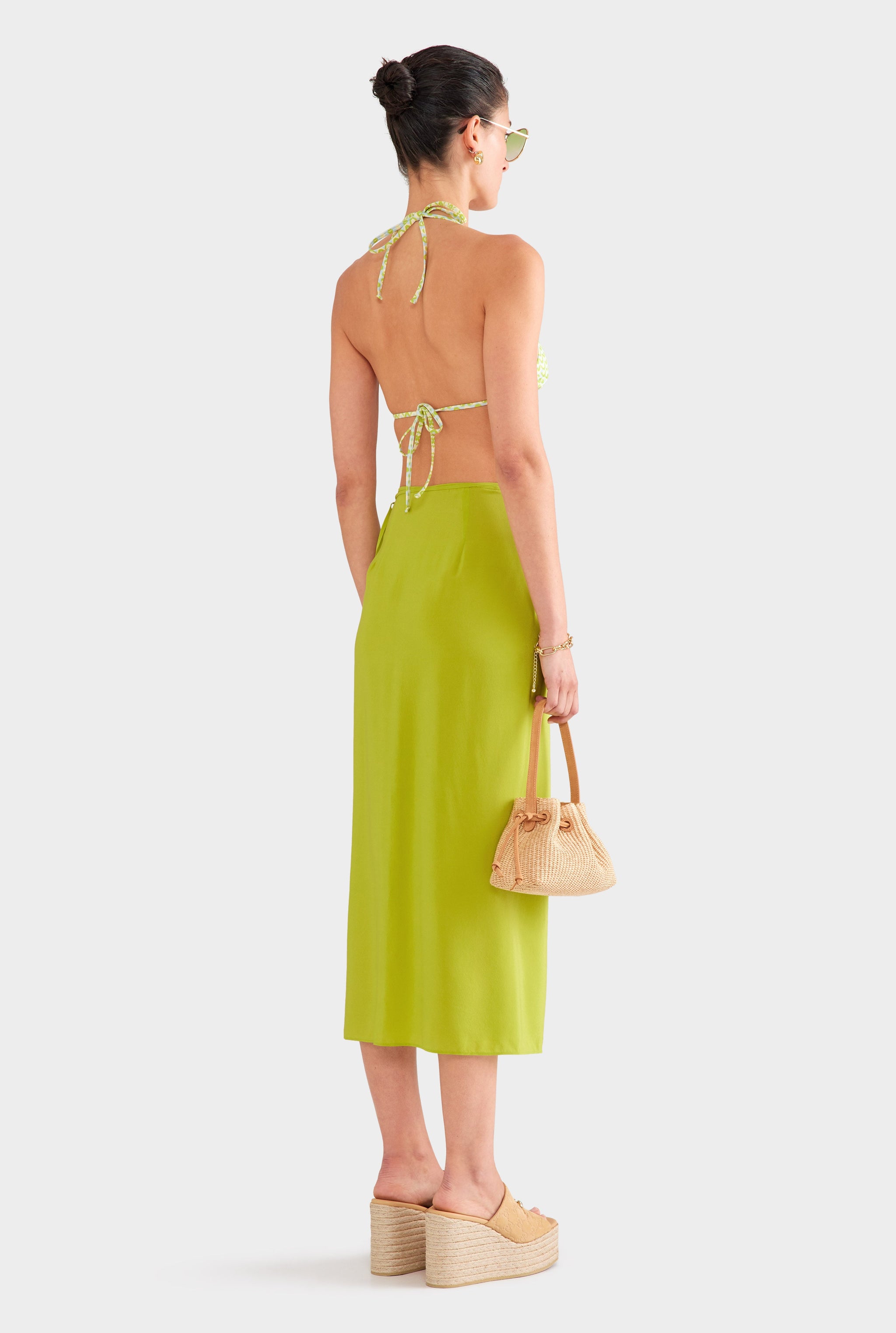 Silk Wrap Skirt - Chartreuse