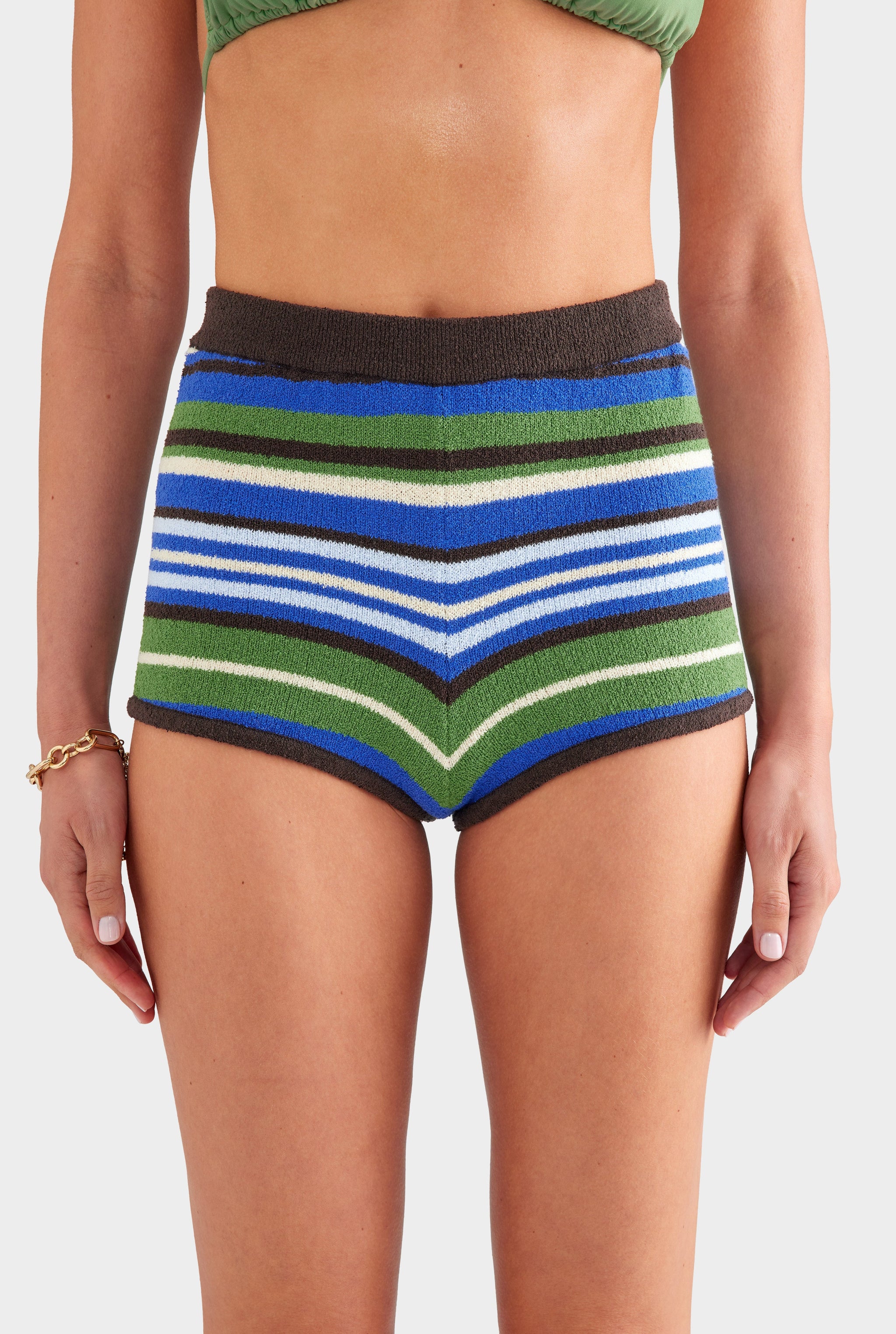 Striped Terry Knit Short - Brown/Blue/Green Stripe