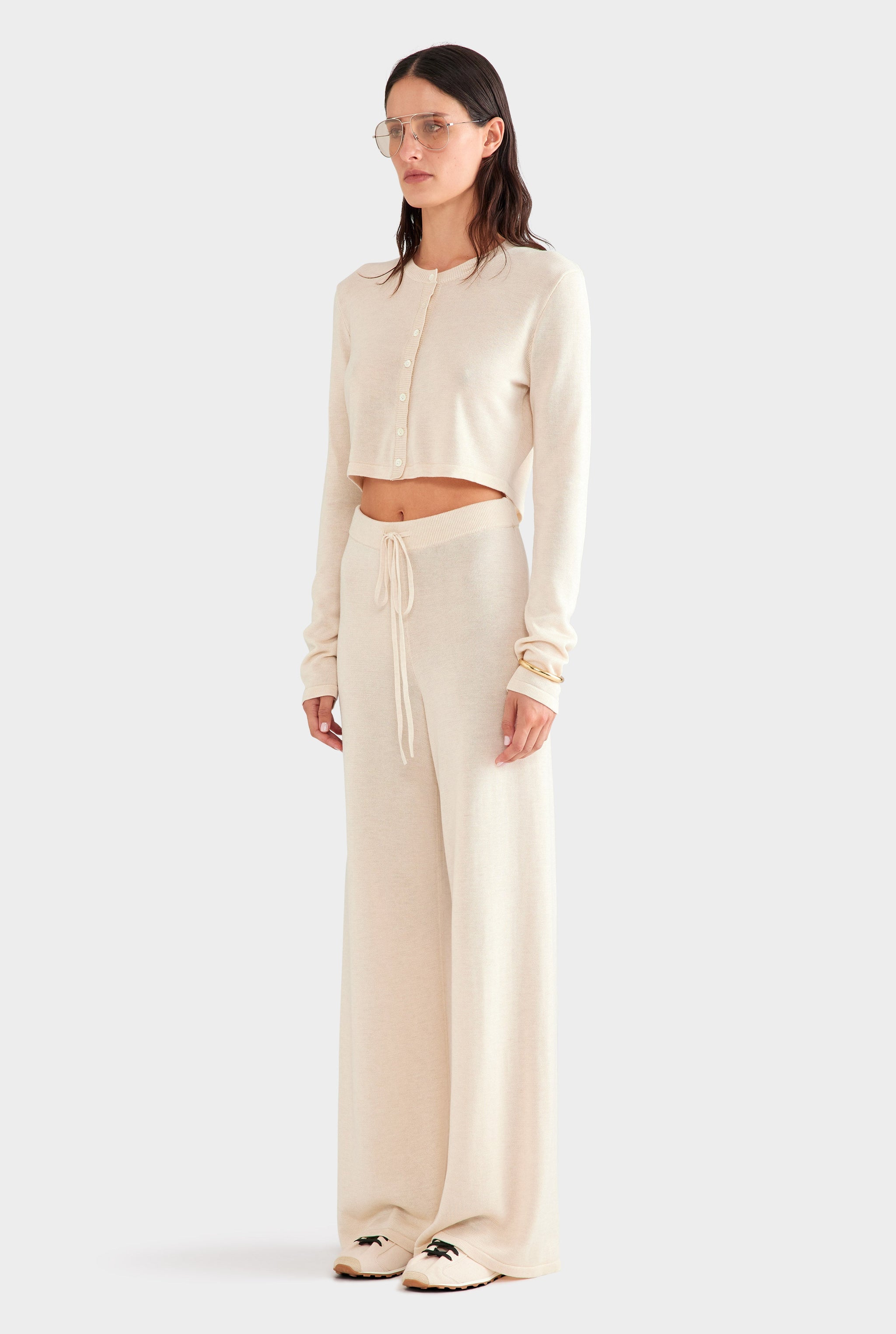 Tencel Silk Knit Crop Cardigan - Sand