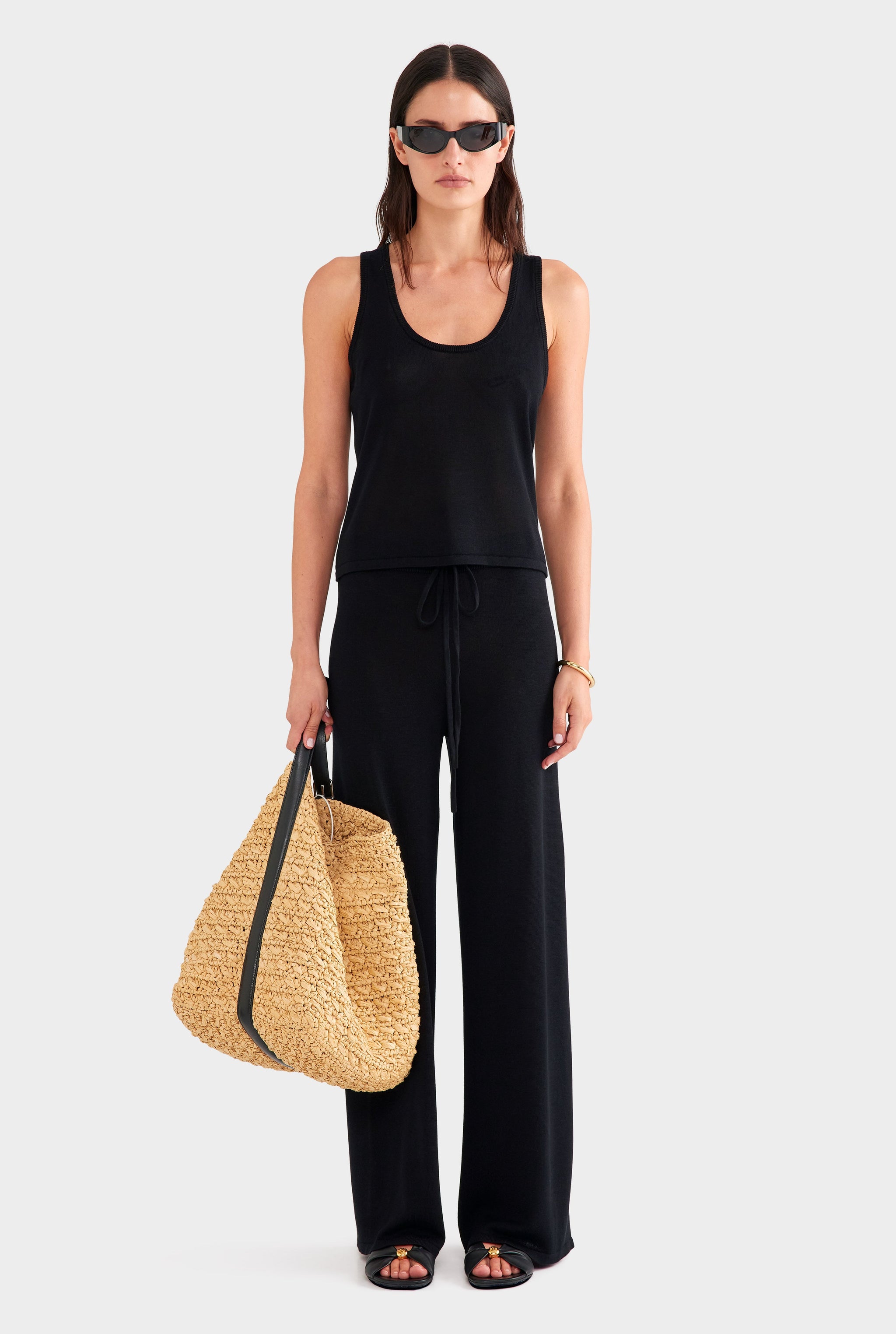 Tencel Silk Knit Scoop Neck Tank - Black
