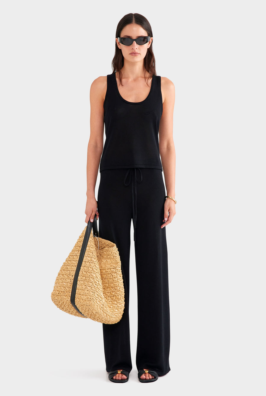Tencel Silk Knit Scoop Neck Tank - Black