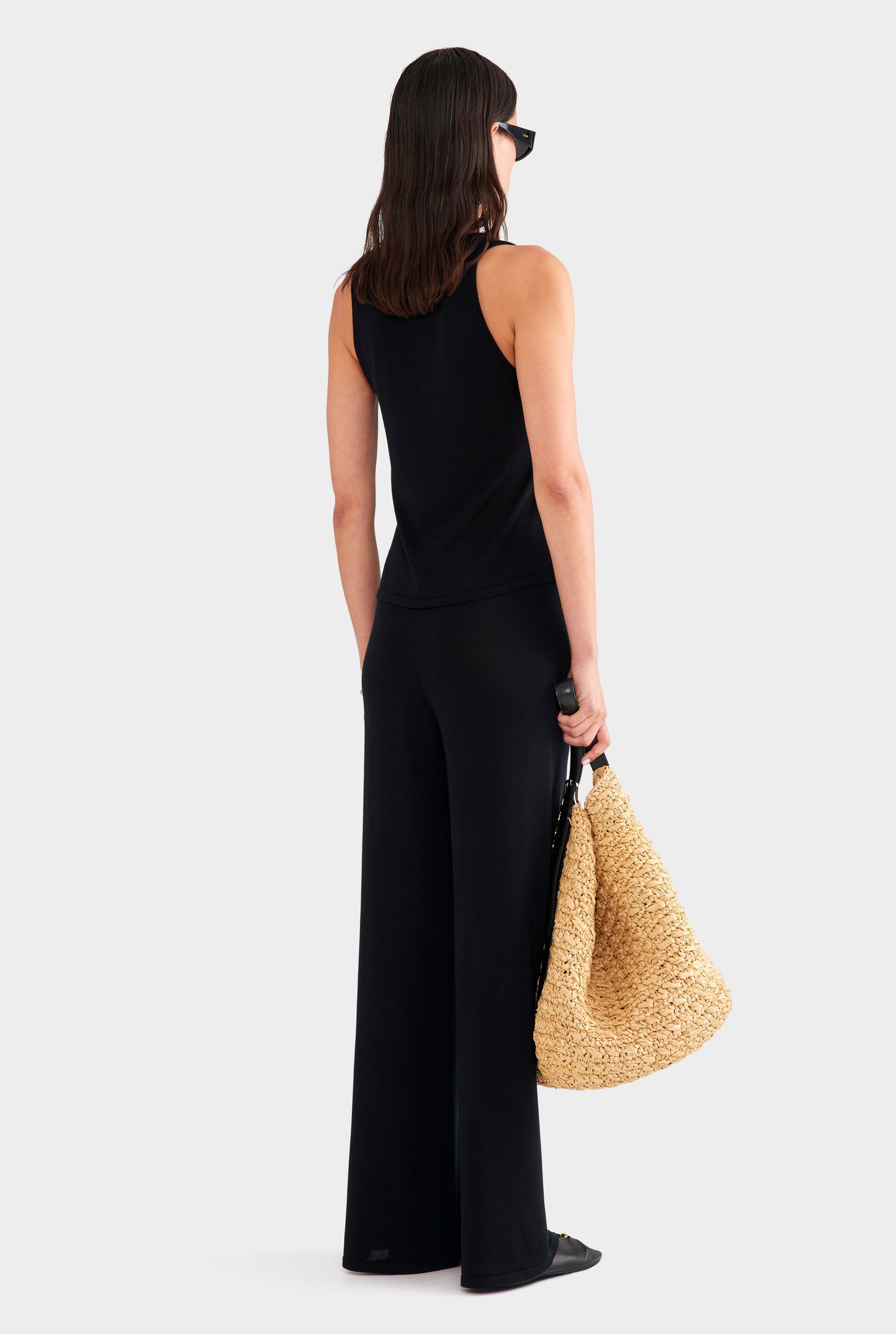 Tencel Silk Knit Scoop Neck Tank - Black