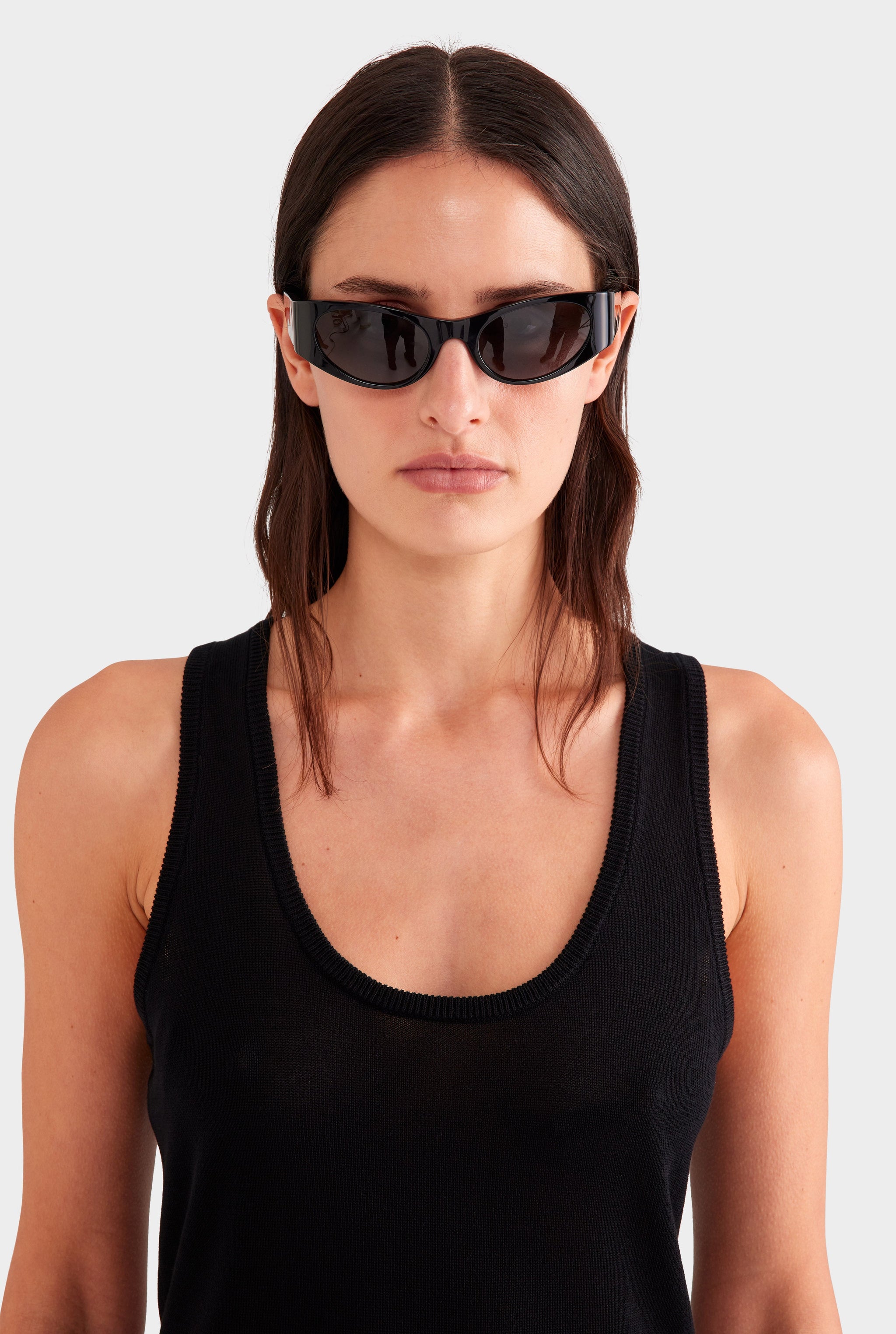 Tencel Silk Knit Scoop Neck Tank - Black