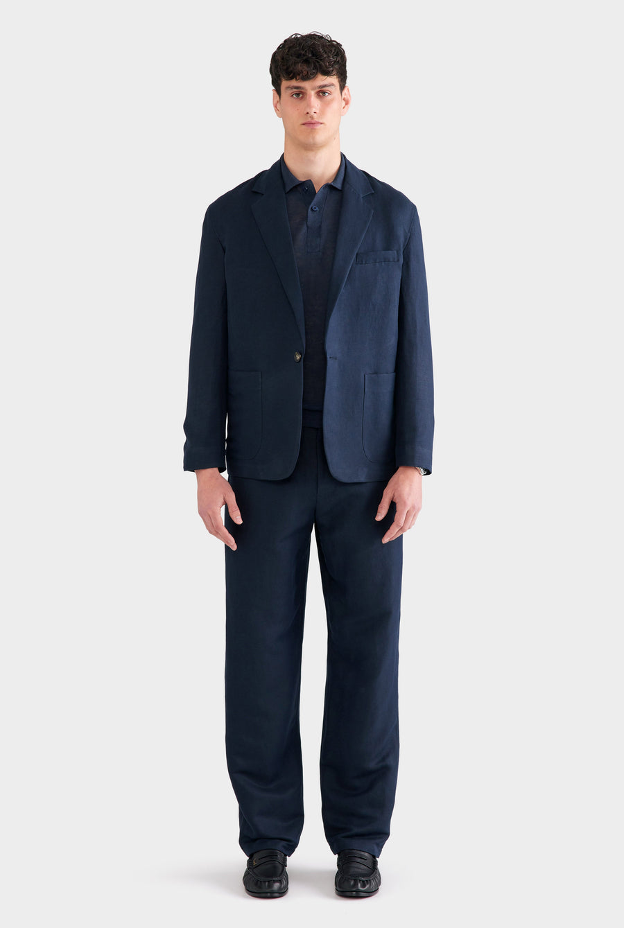 Unstructured Silk Linen Blazer - Navy