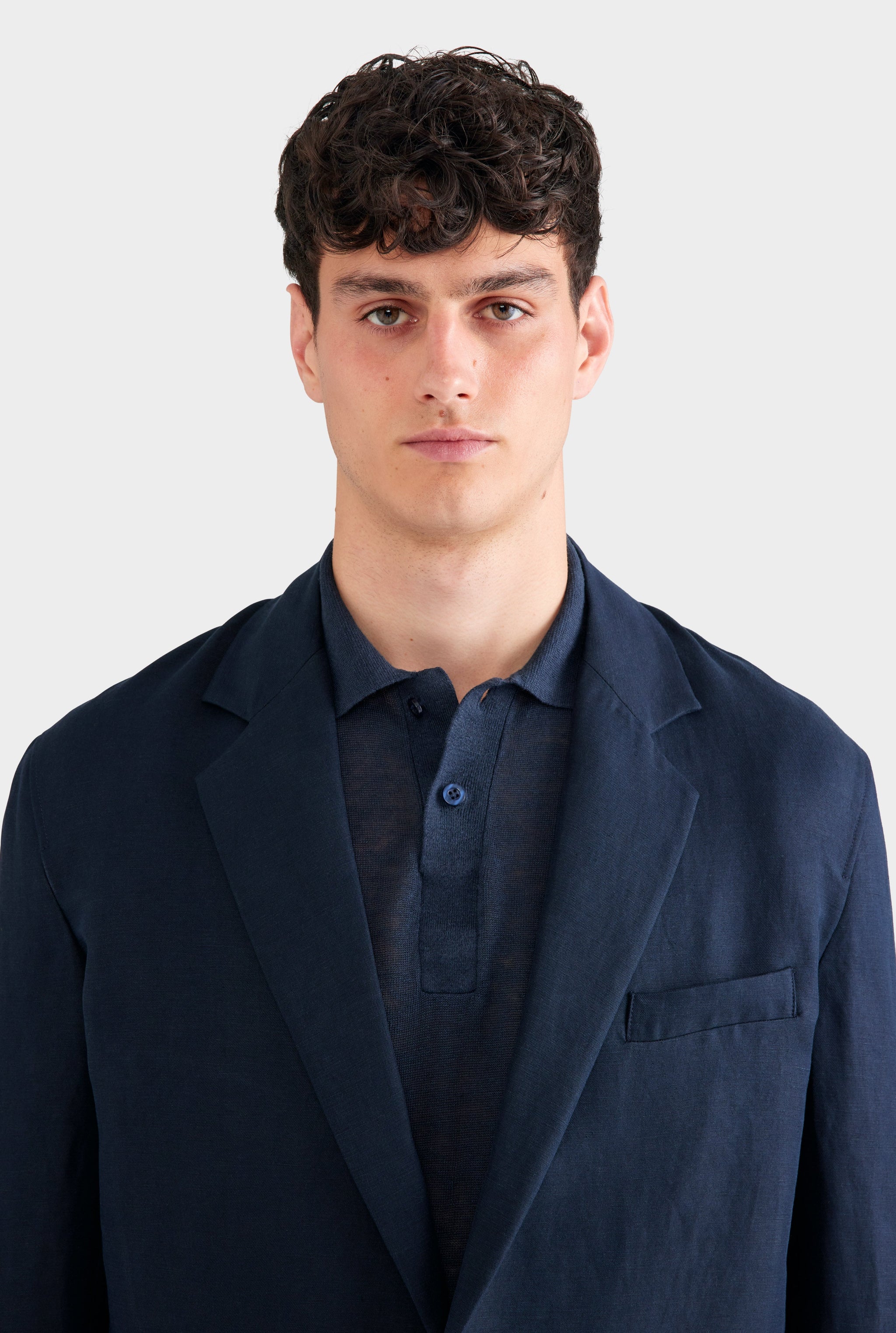 Unstructured Silk Linen Blazer - Navy