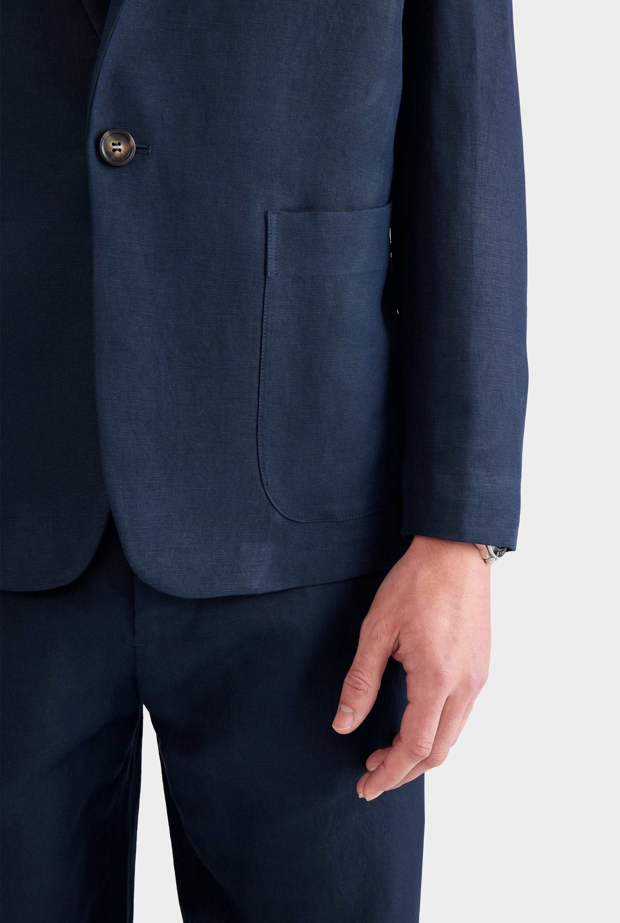 Unstructured Silk Linen Blazer - Navy