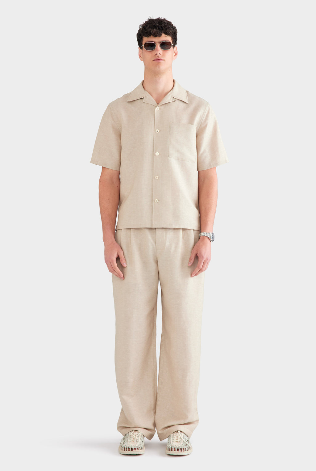 Wool Linen Camp Collar Shirt - Stone