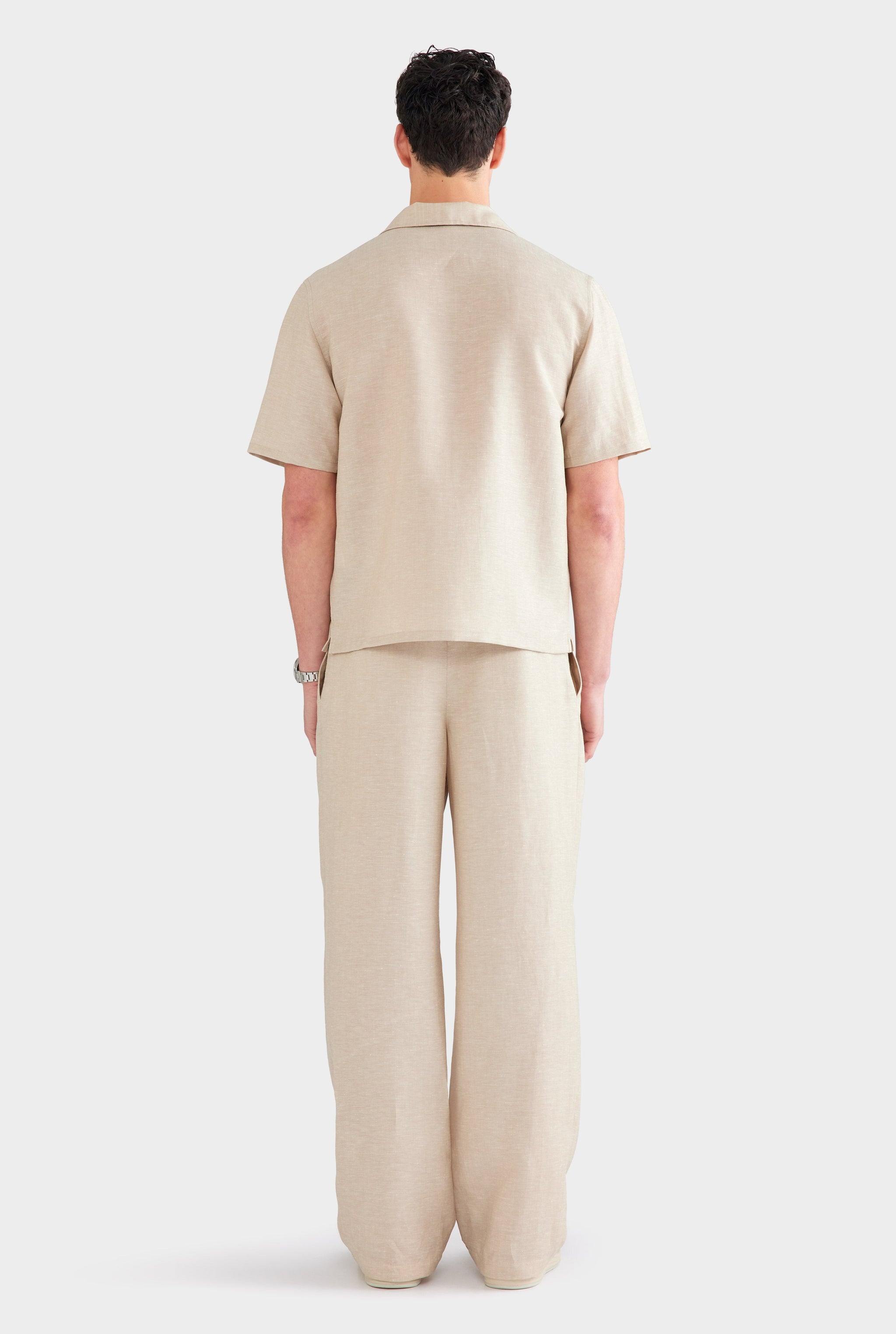 Wool Linen Camp Collar Shirt - Stone