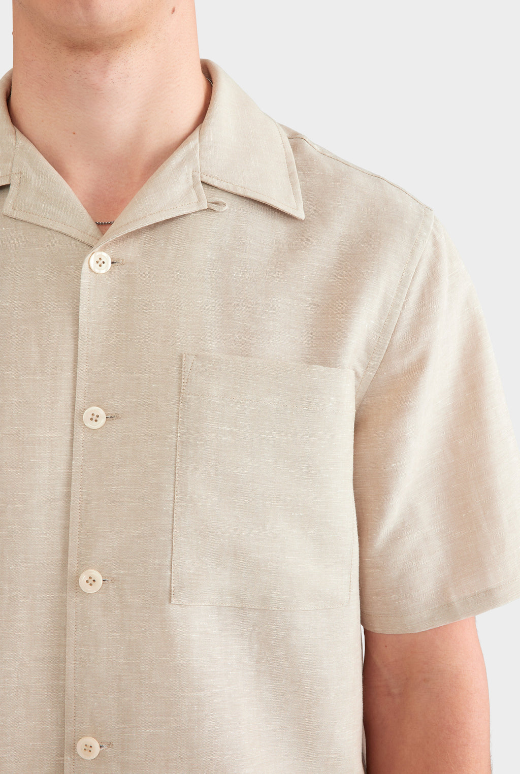 Wool Linen Camp Collar Shirt - Stone