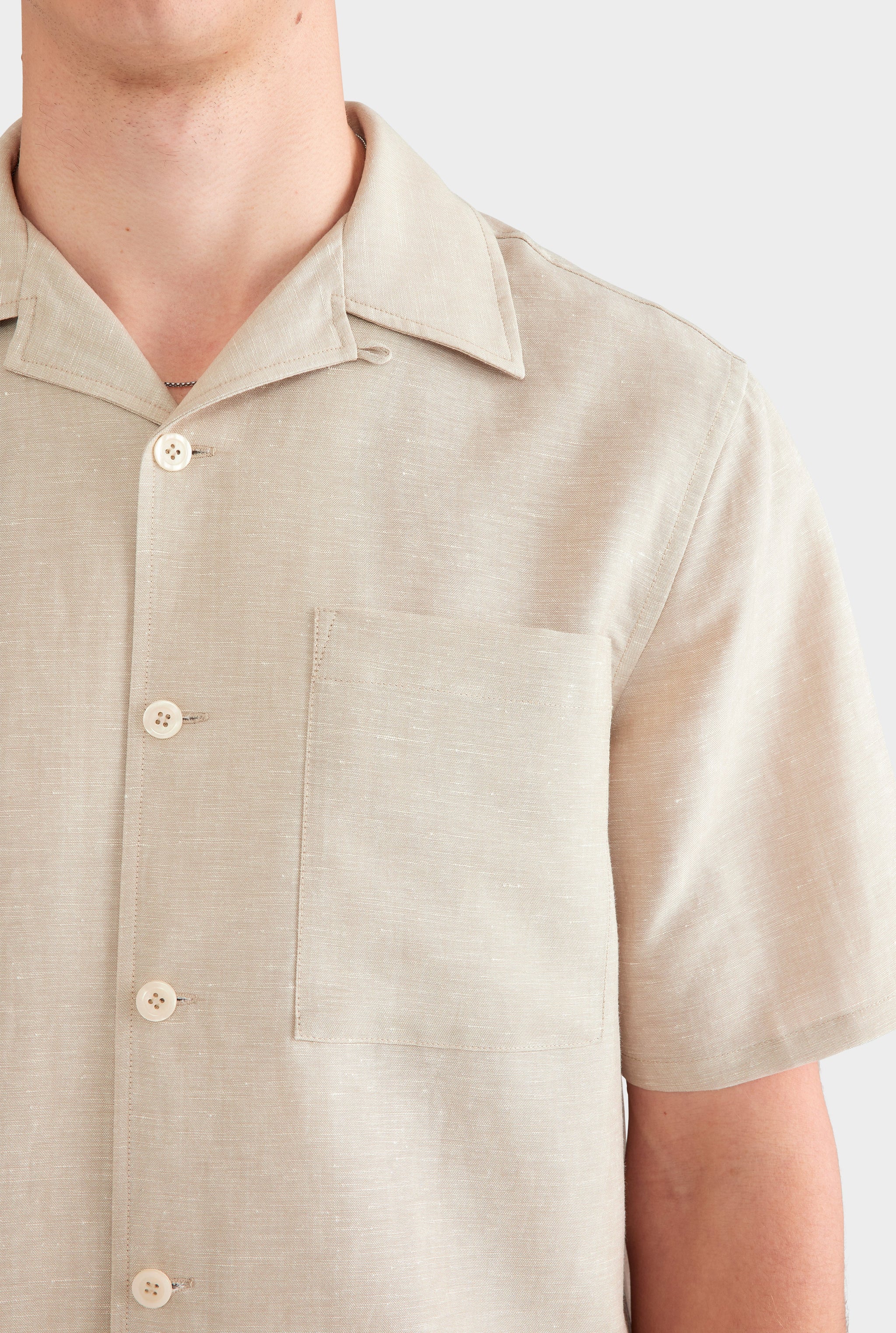 Wool Linen Camp Collar Shirt - Stone