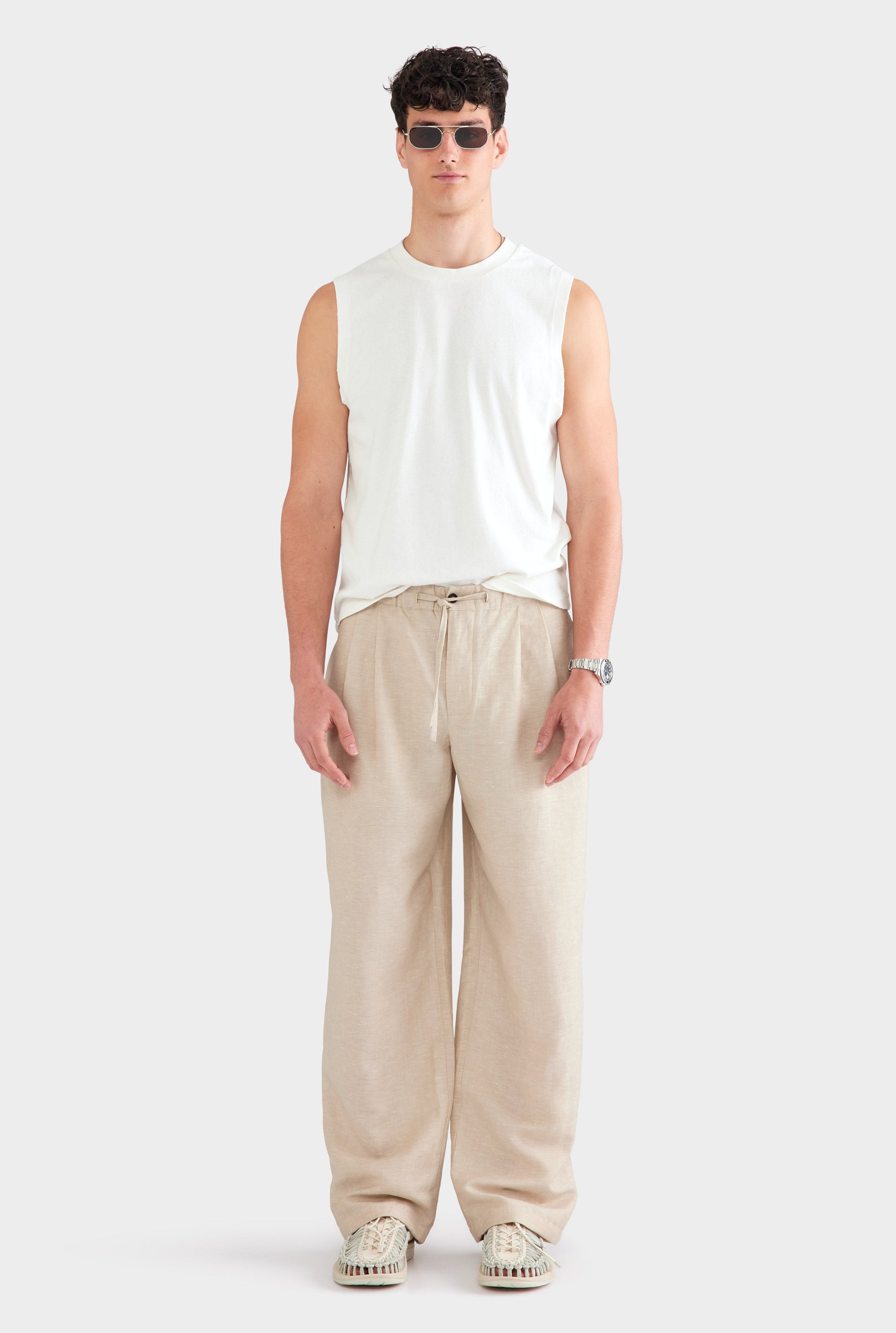 Wool Linen Relaxed Pant - Stone