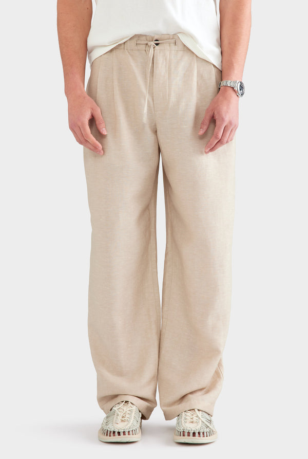 Wool Linen Relaxed Pant - Stone