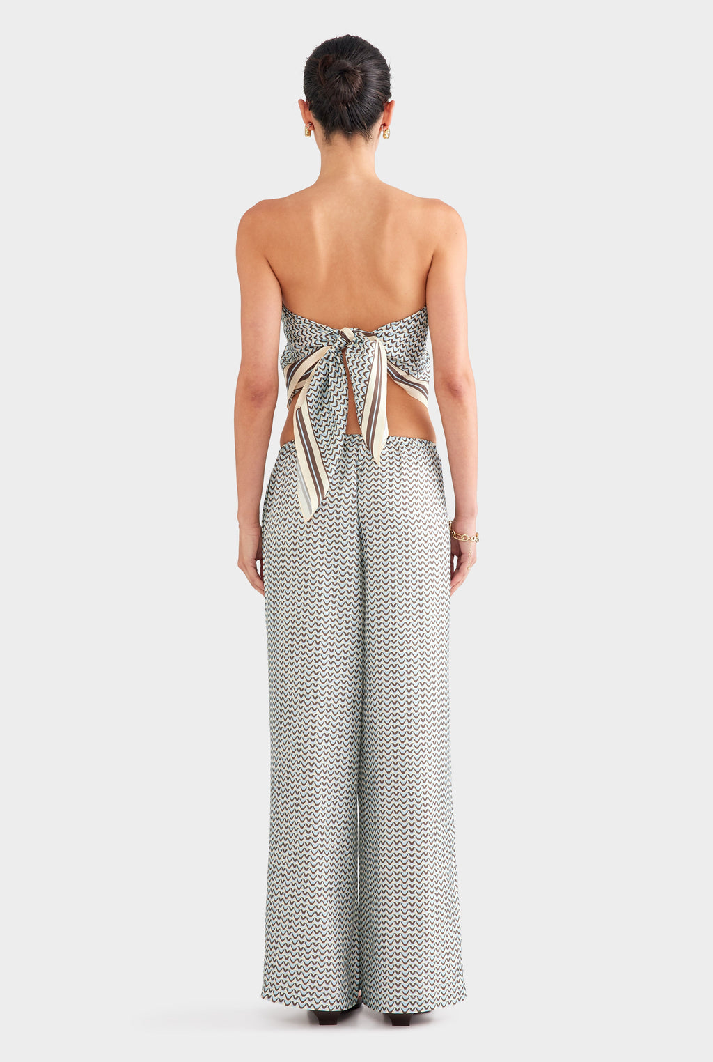 Relaxed Silk Drawstring Pant - Cream/Brown/Blue V Monogram