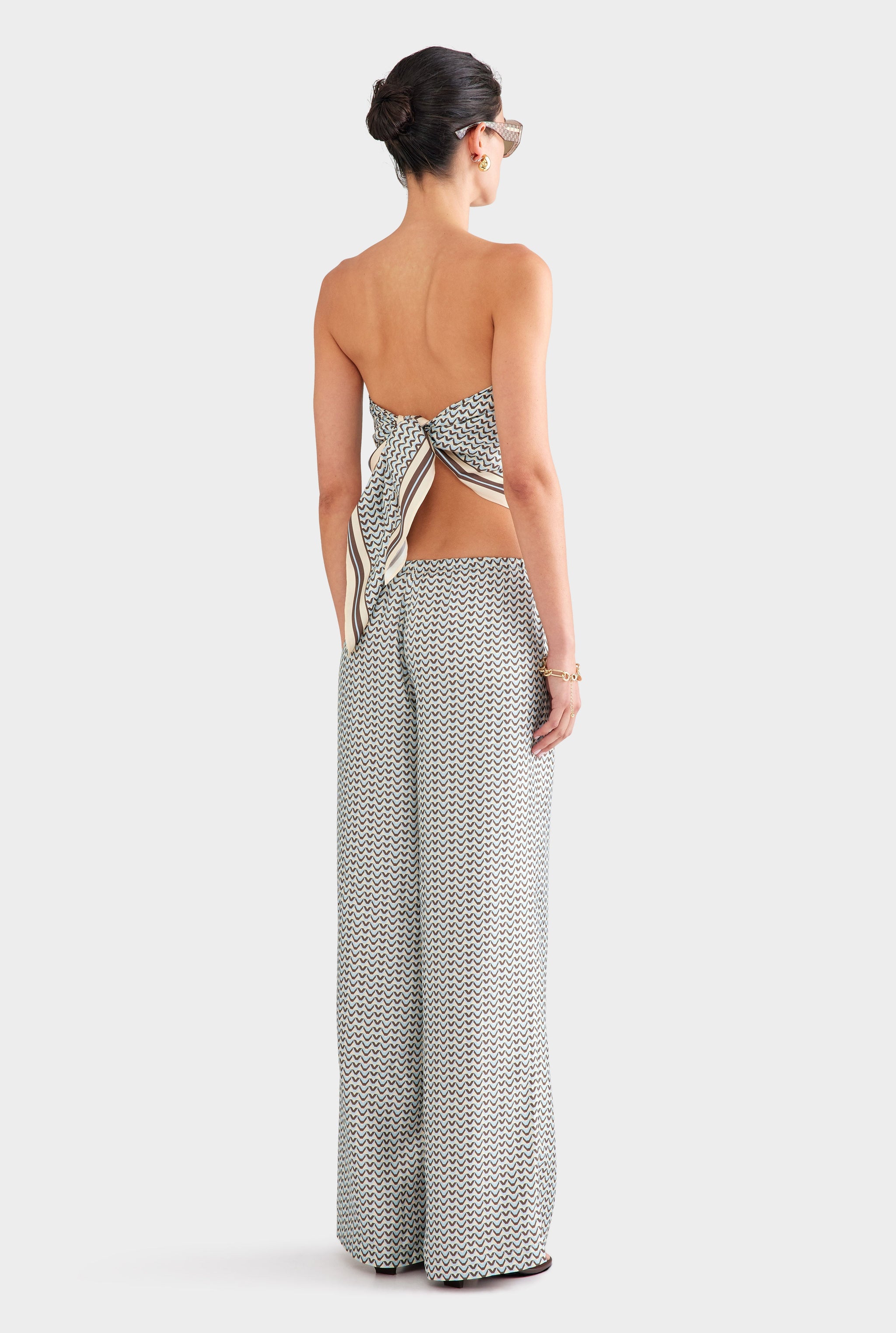 Relaxed Silk Drawstring Pant - Cream/Brown/Blue V Monogram