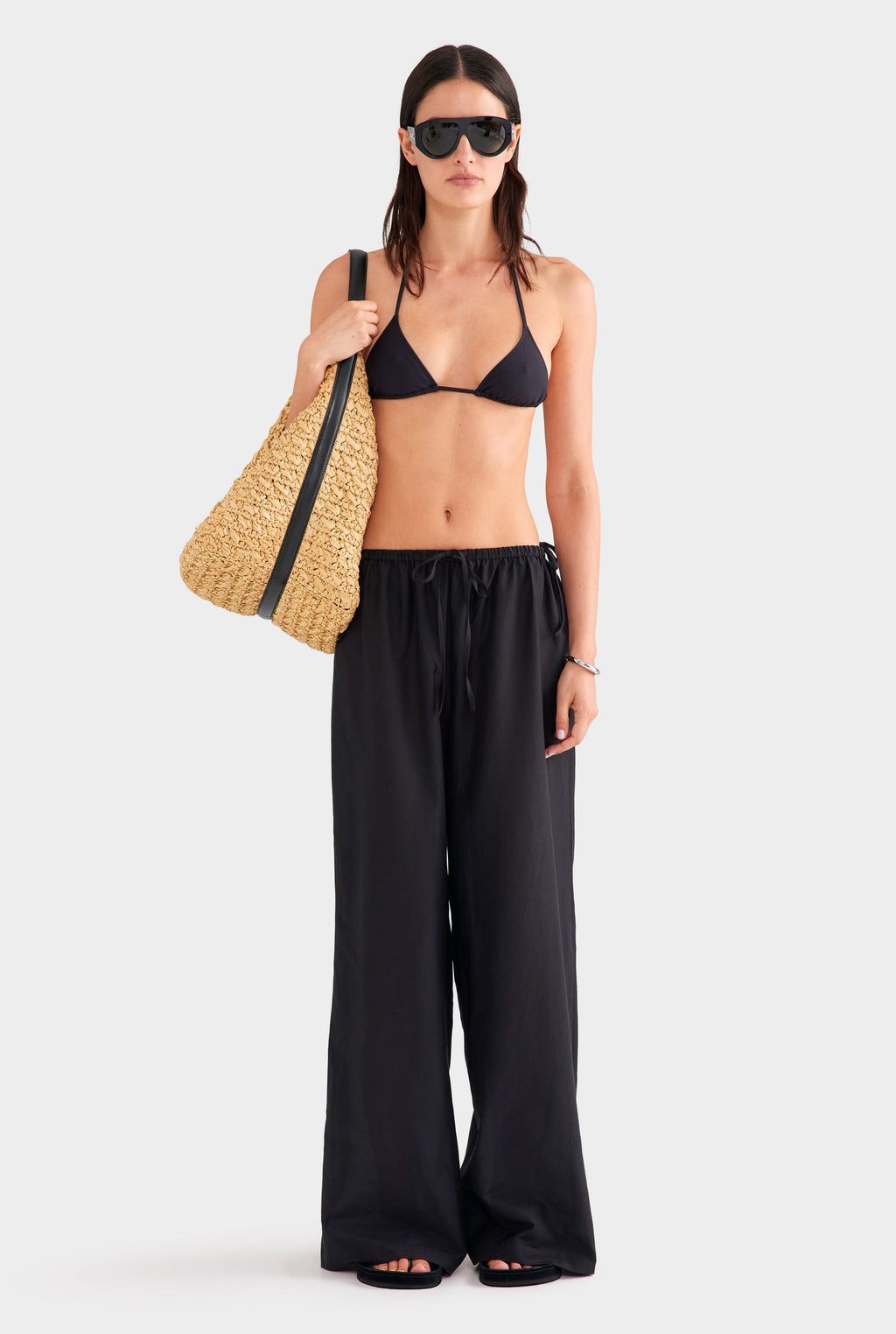 Silk Cotton Drawstring Pant - Black