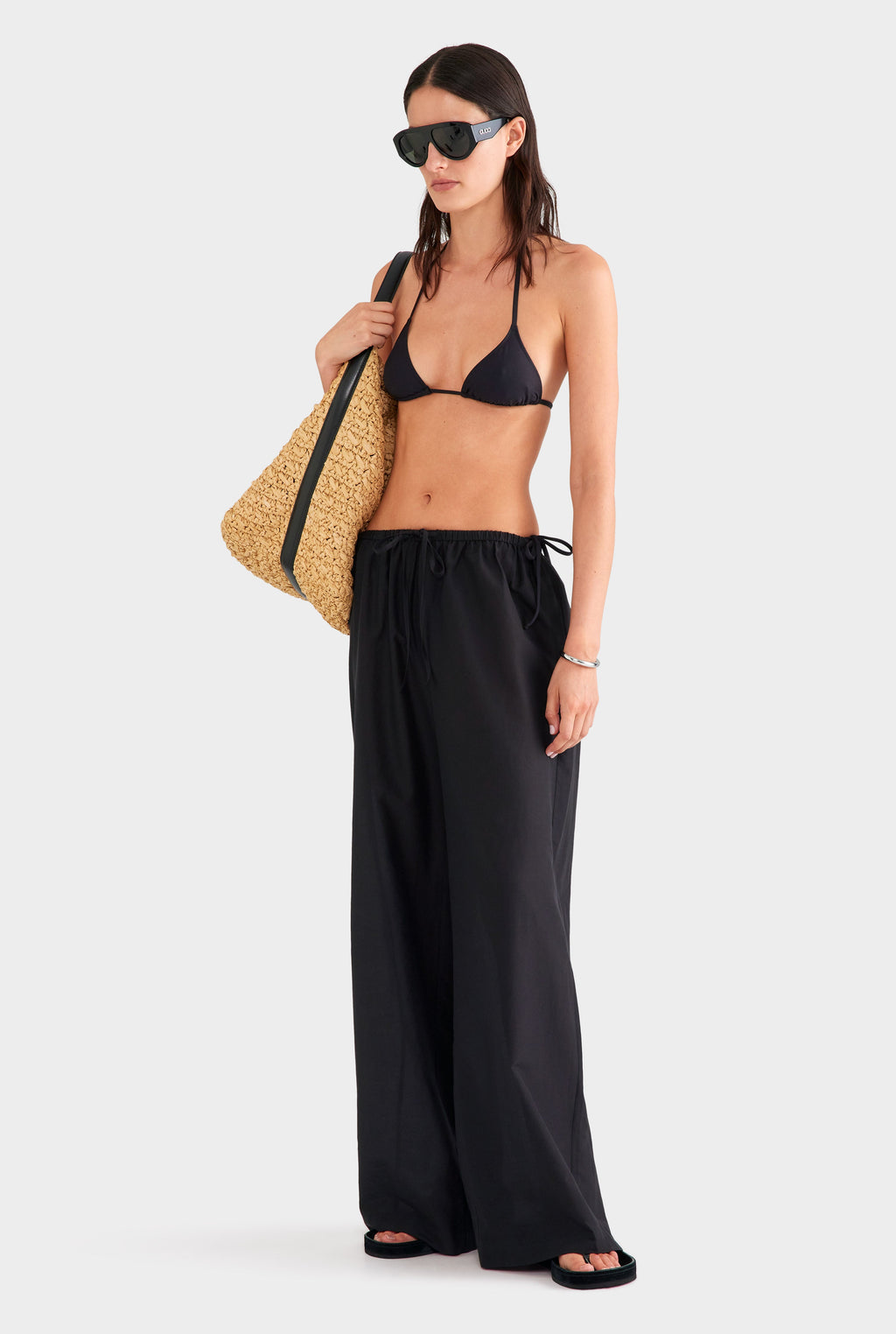 Silk Cotton Drawstring Pant - Black