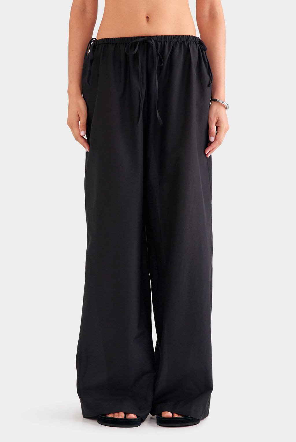 Silk Cotton Drawstring Pant - Black