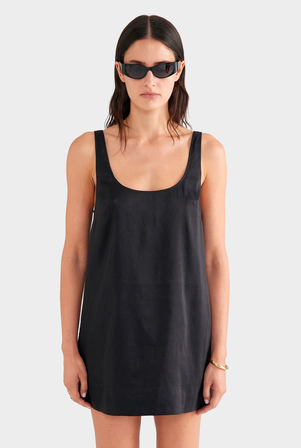 venroy black mini dress Silk Linen Shift Mini Dress
